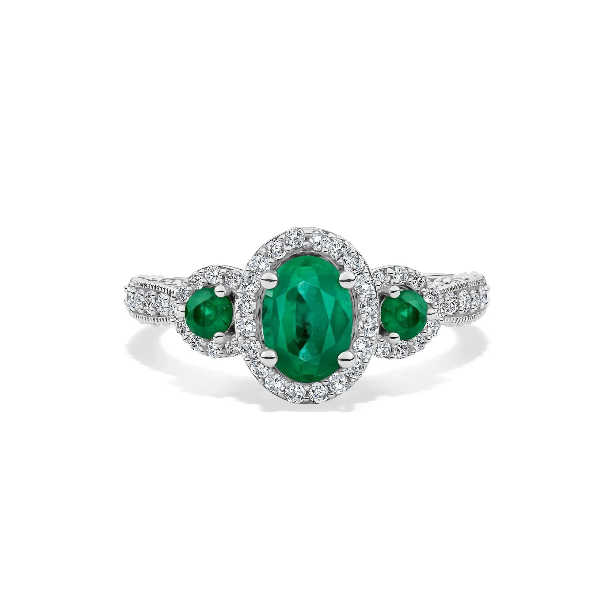 1/2 CT. Tw. Emerald & Diamond Ring 14K White Gold Size 7