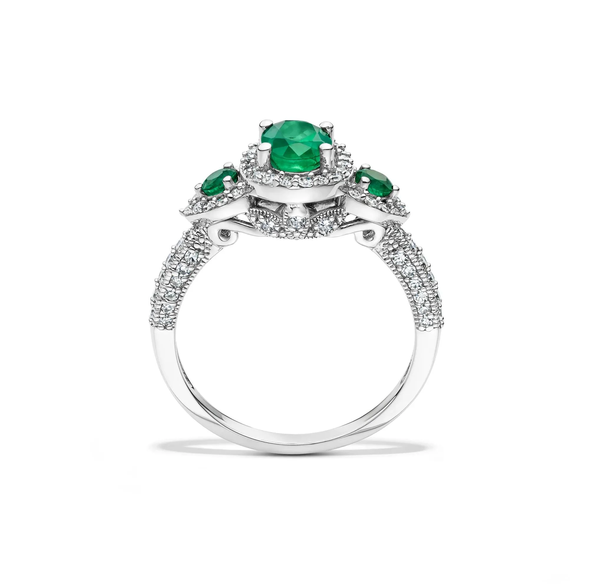 1/2 CT. Tw. Emerald & Diamond Ring 14K White Gold Size 7.5 - Image 2