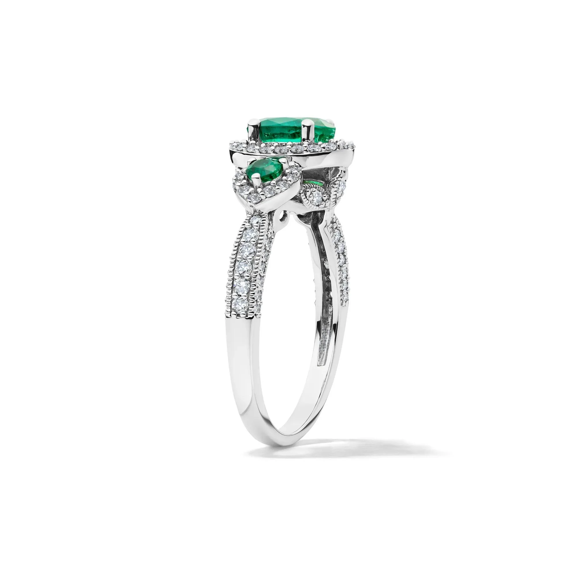 1/2 CT. Tw. Emerald & Diamond Ring 14K White Gold Size 8 - Image 3