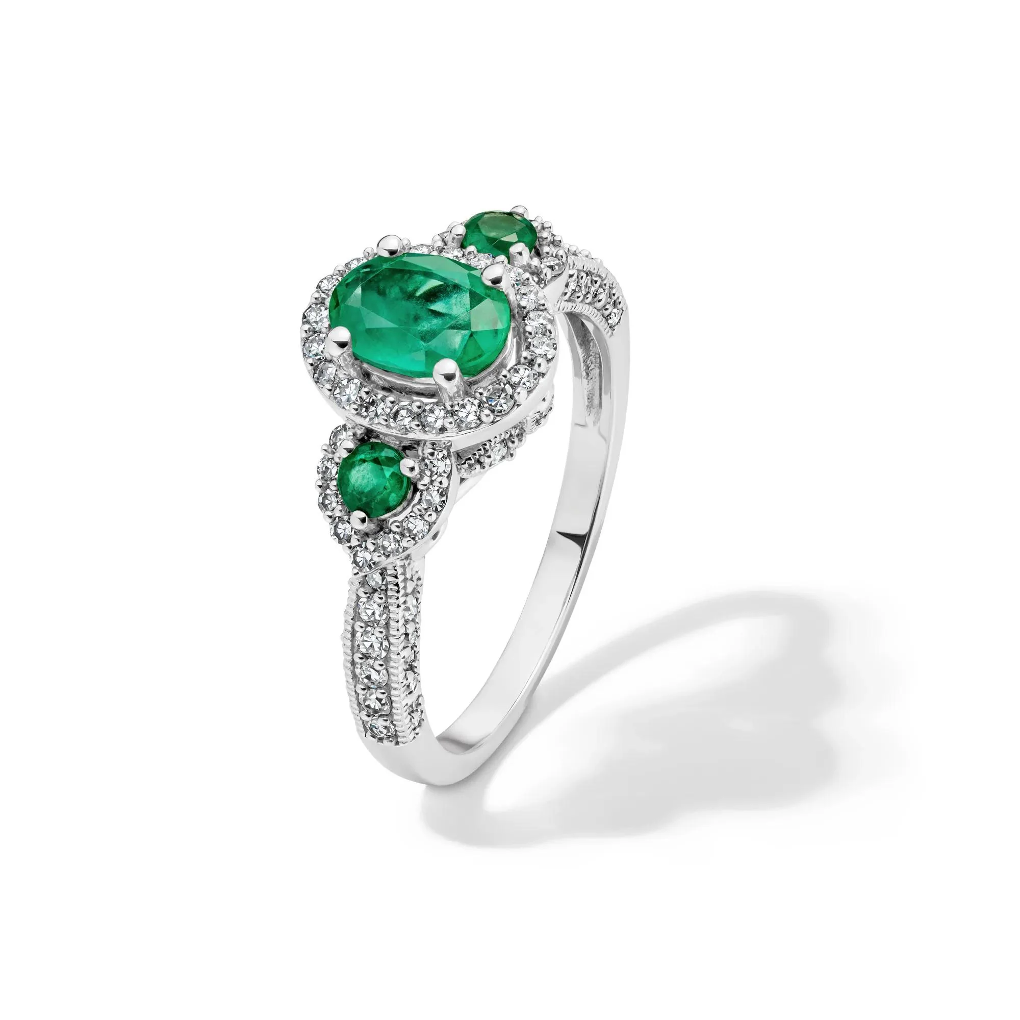 1/2 CT. Tw. Emerald & Diamond Ring 14K White Gold Size 8 - Image 4