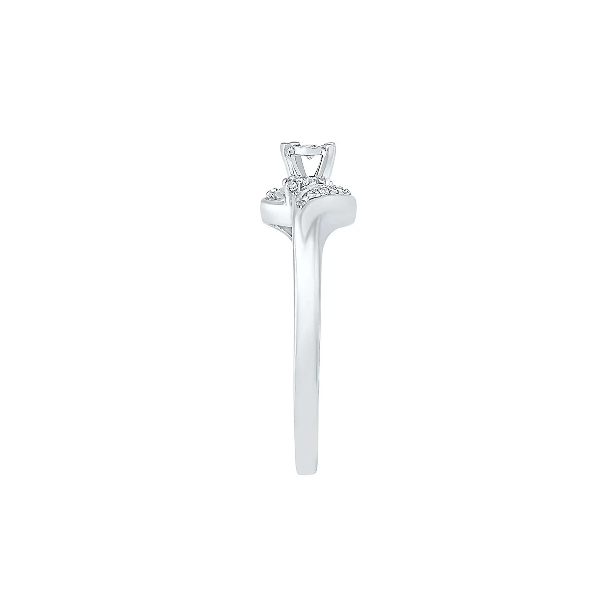 1/10 CT. Tw. Diamond Bypass Promise Ring .925 Sterling Silver Round Brilliant Cut White Size 7.5 - Image 3