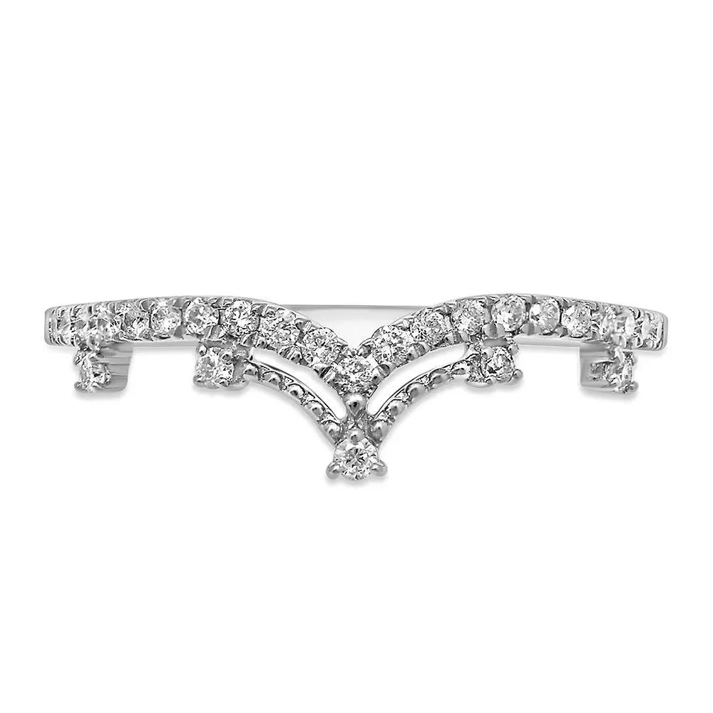 1/5 CT. Tw. Diamond Contour Ring 10K White Gold Round Brilliant Cut Size 6.5 2mm