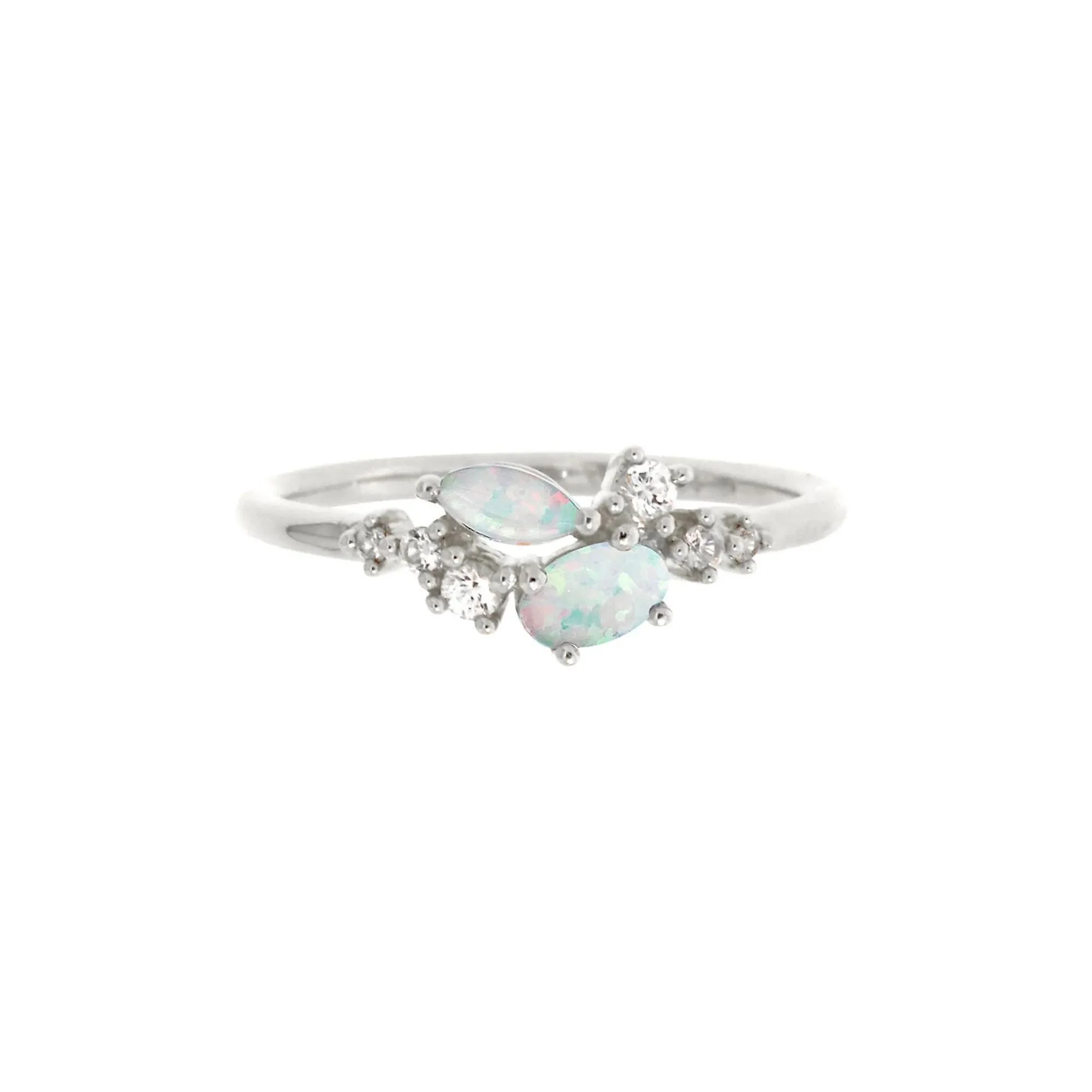 Lab Created Opal & White Sapphire Stack Ring .925 Sterling Silver Size 7