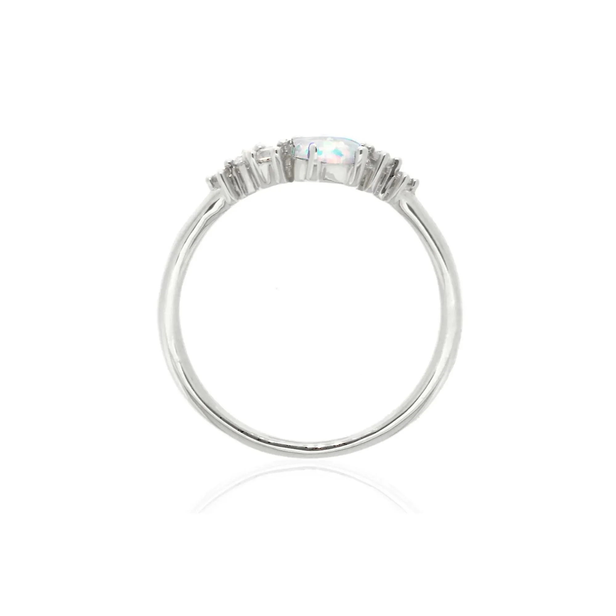 Lab Created Opal & White Sapphire Stack Ring .925 Sterling Silver Size 8.5 - Image 2