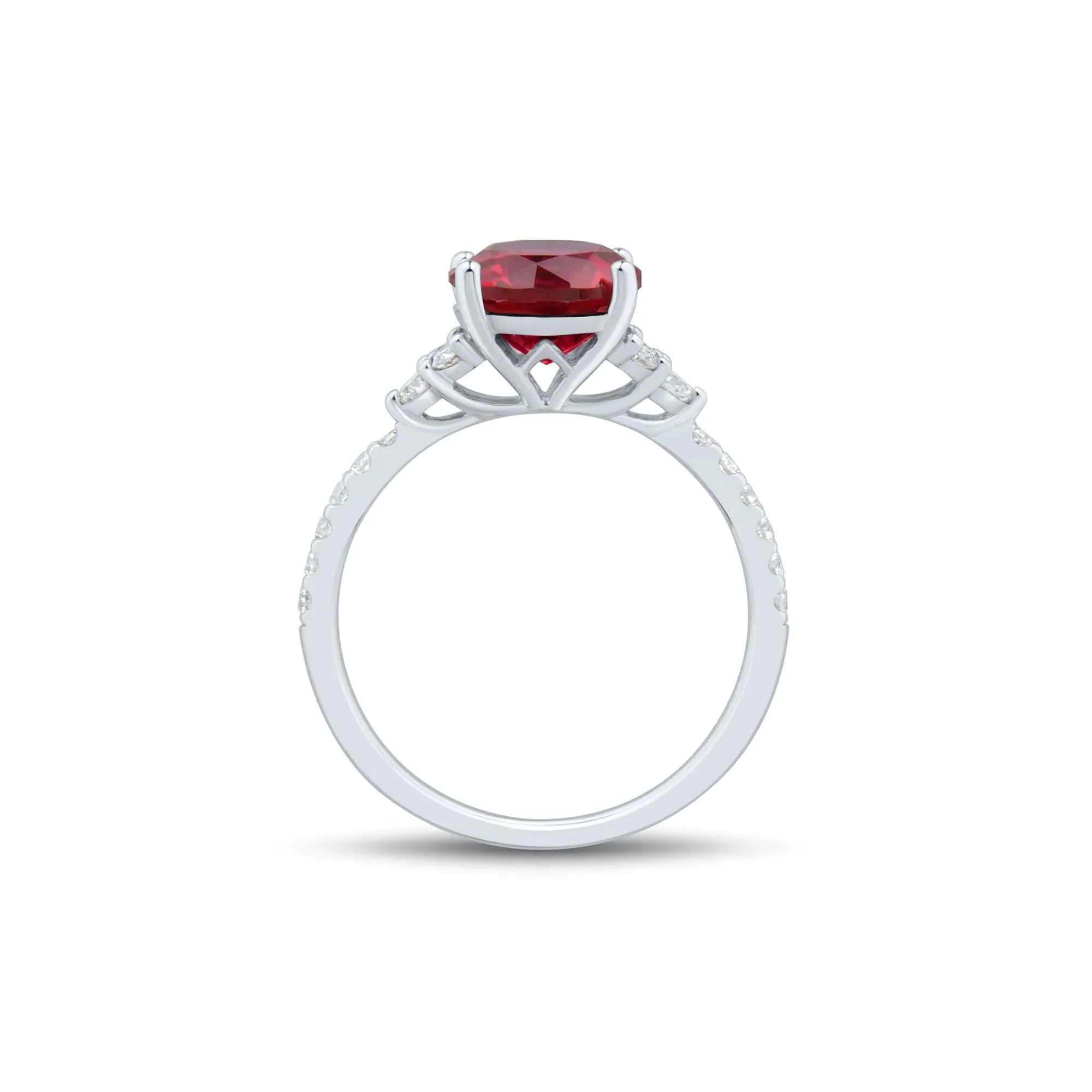 1/3 CT. Tw. Lab Grown Diamond and Lab-Created Ruby Ring 10K White Gold Round Brilliant Cut Size 6.5 1mm - Image 2