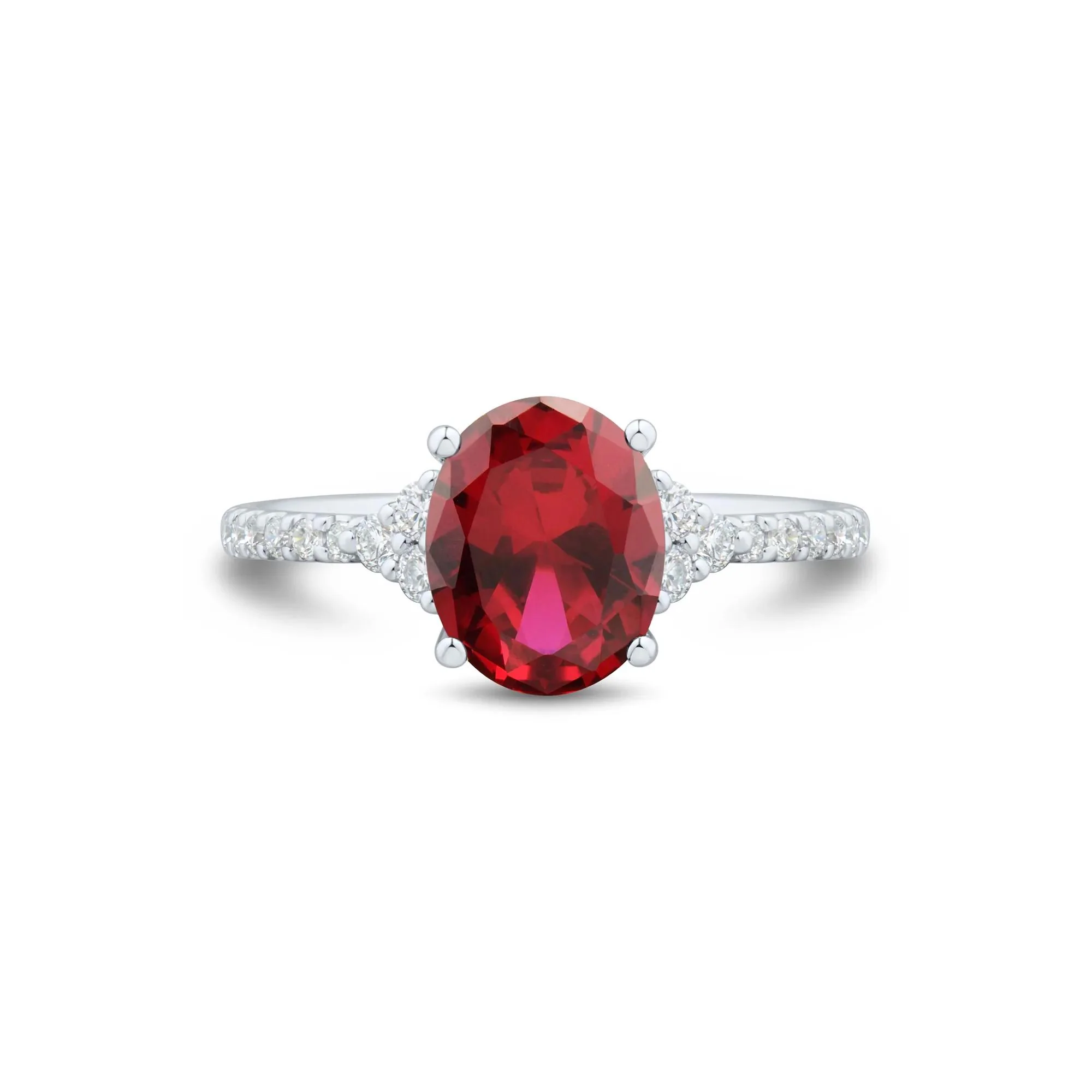 1/3 CT. Tw. Lab Grown Diamond and Lab-Created Ruby Ring 10K White Gold Round Brilliant Cut Size 7.5 1mm