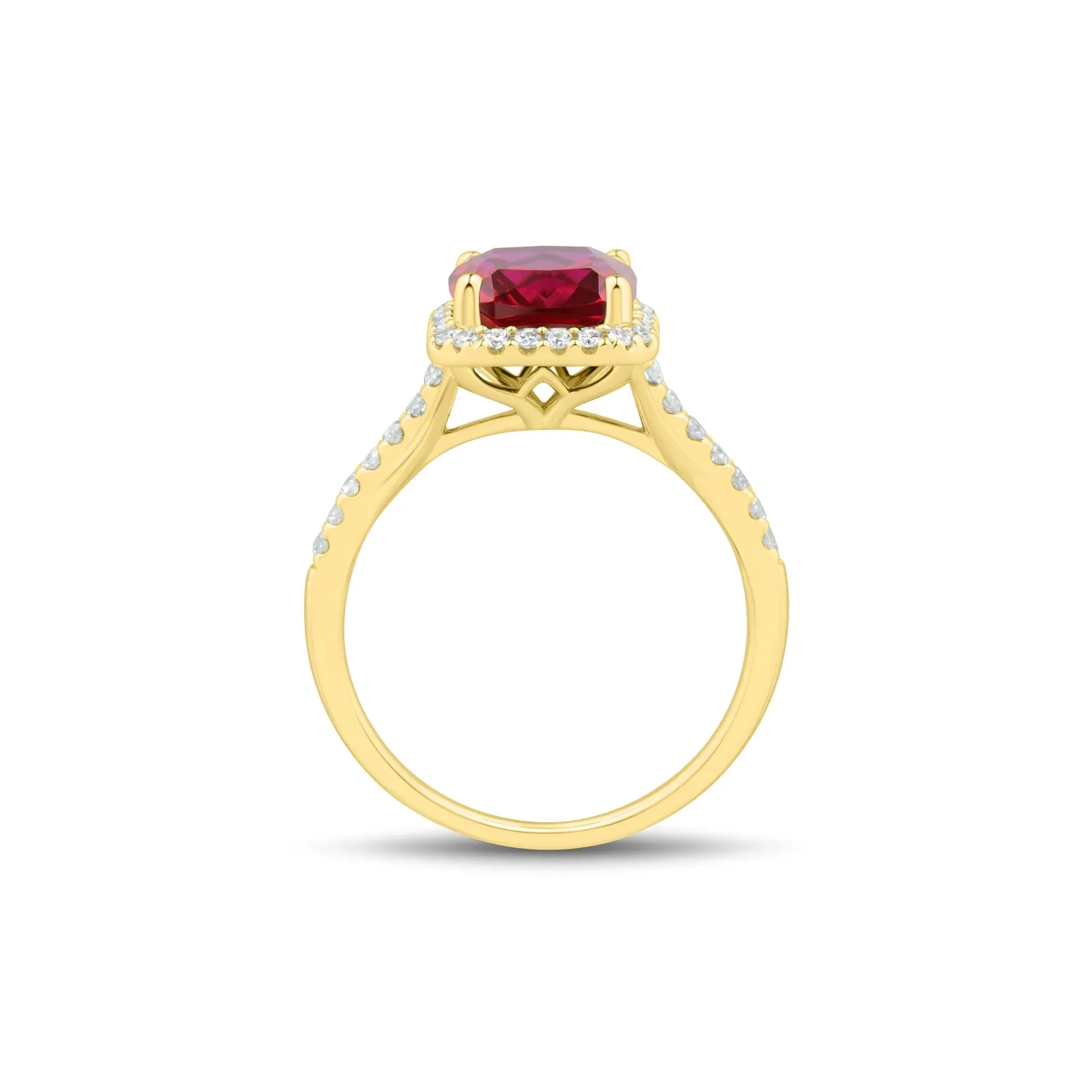 1/3 CT. Tw. Lab-Created Cushion-Cut Ruby and Lab Grown Diamond Ring 10K Yellow Gold Size 7 1mm - Image 2