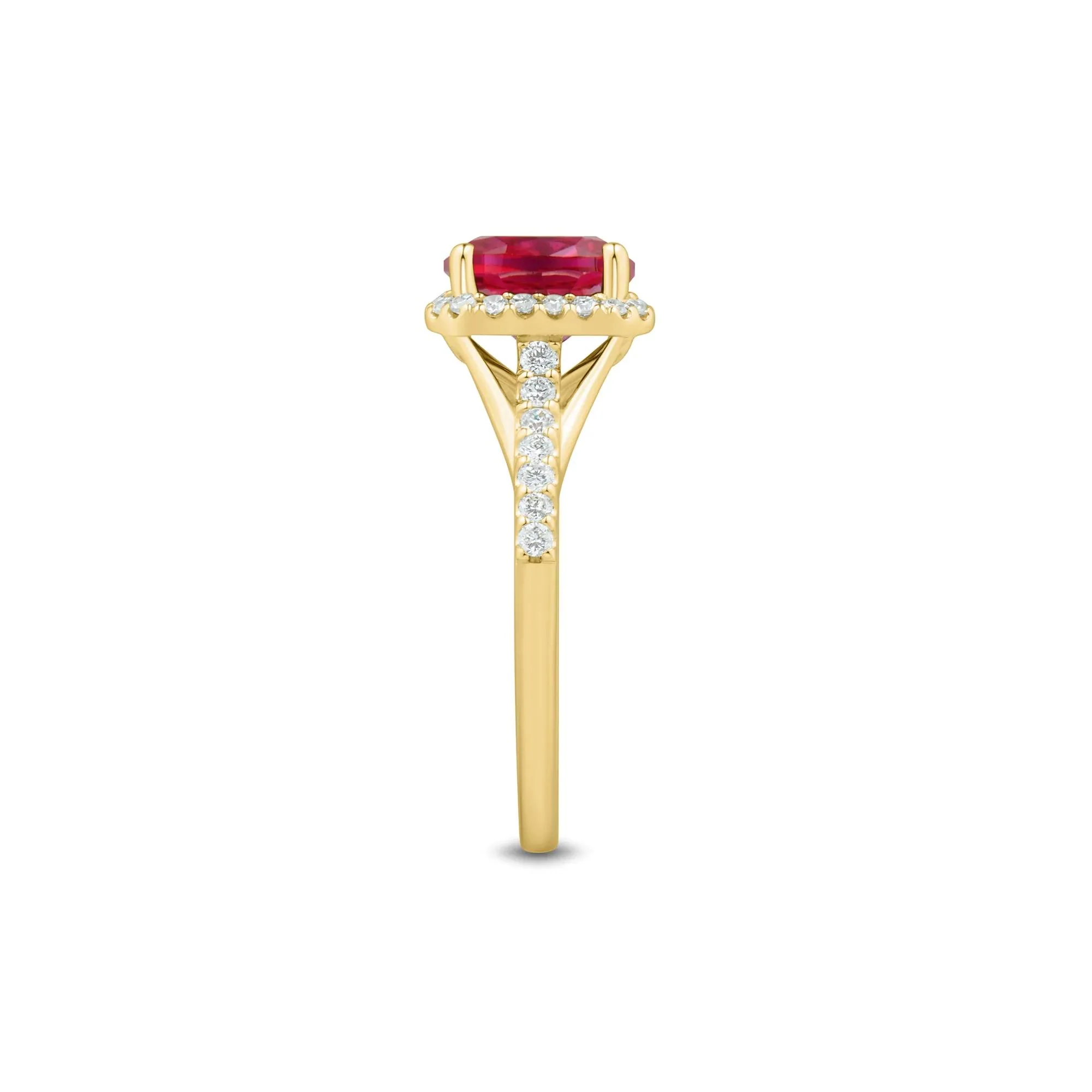1/3 CT. Tw. Lab-Created Cushion-Cut Ruby and Lab Grown Diamond Ring 10K Yellow Gold Size 7 1mm - Image 3