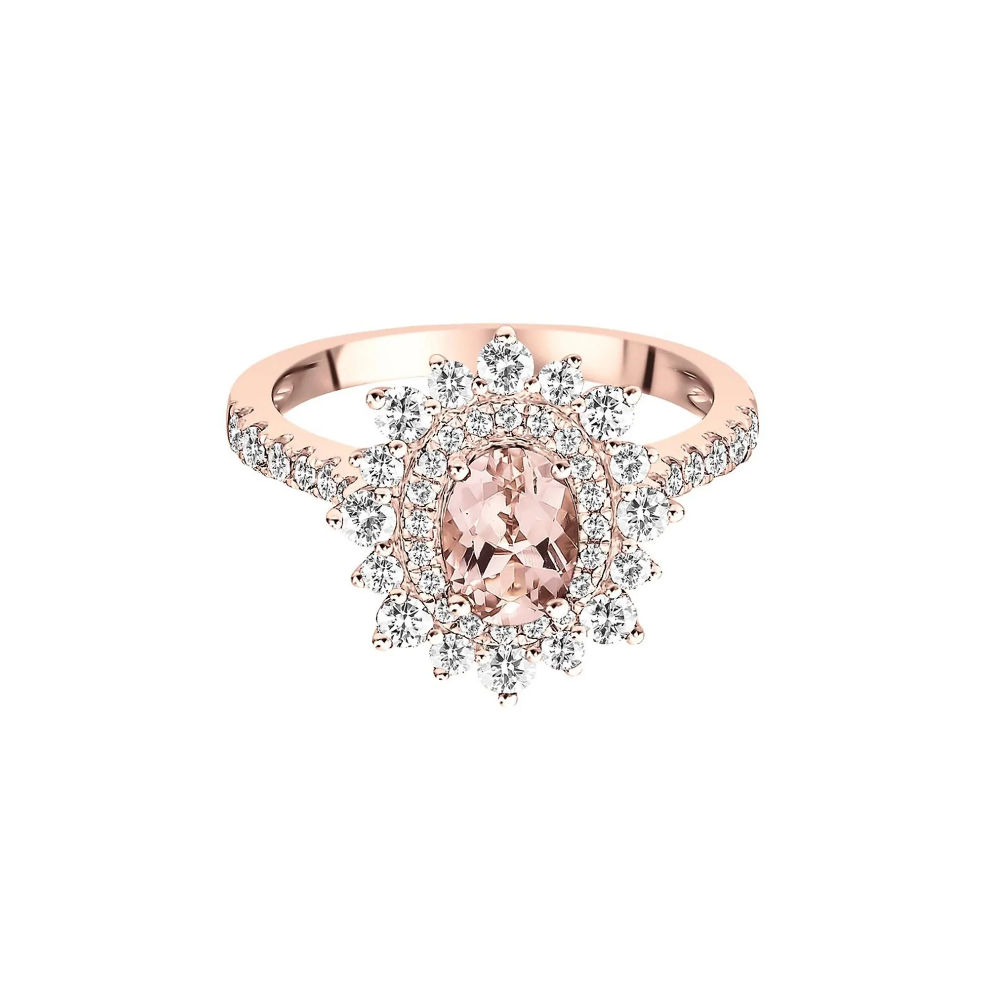 3/4 CT. Tw. Morganite & Diamond Ring 14K Rose Gold Round Brilliant Cut Size 7