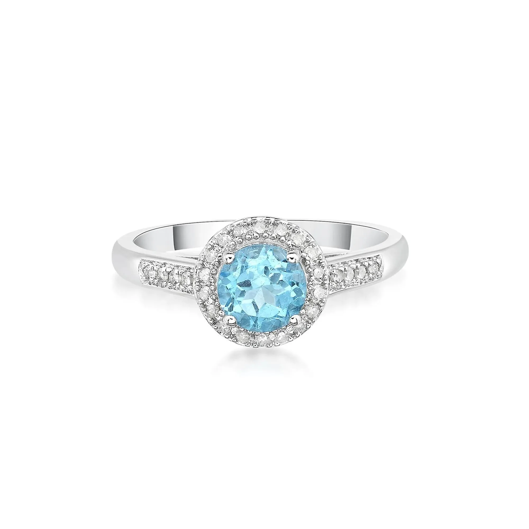 1/8 CT. Tw. Swiss Blue Topaz & Diamond Ring .925 Sterling Silver White Size 6