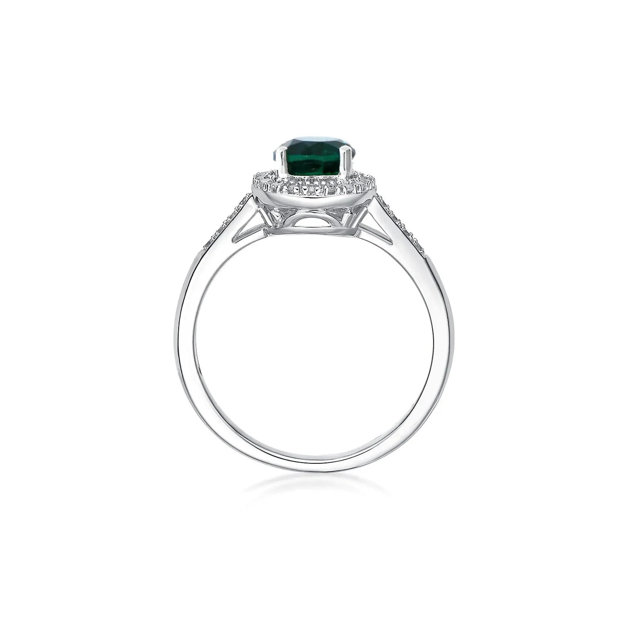 1/8 CT. Tw. Lab Created Emerald & Diamond Ring .925 Sterling Silver White Size 6 - Image 2