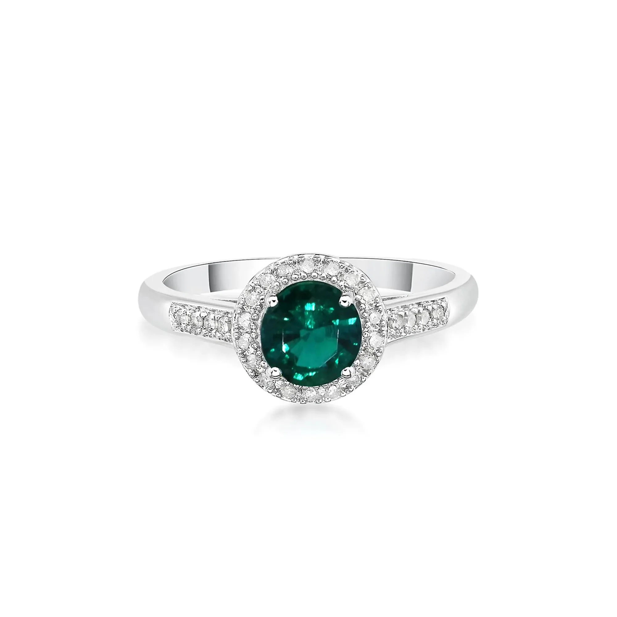 1/8 CT. Tw. Lab Created Emerald & Diamond Ring .925 Sterling Silver White Size 6.5
