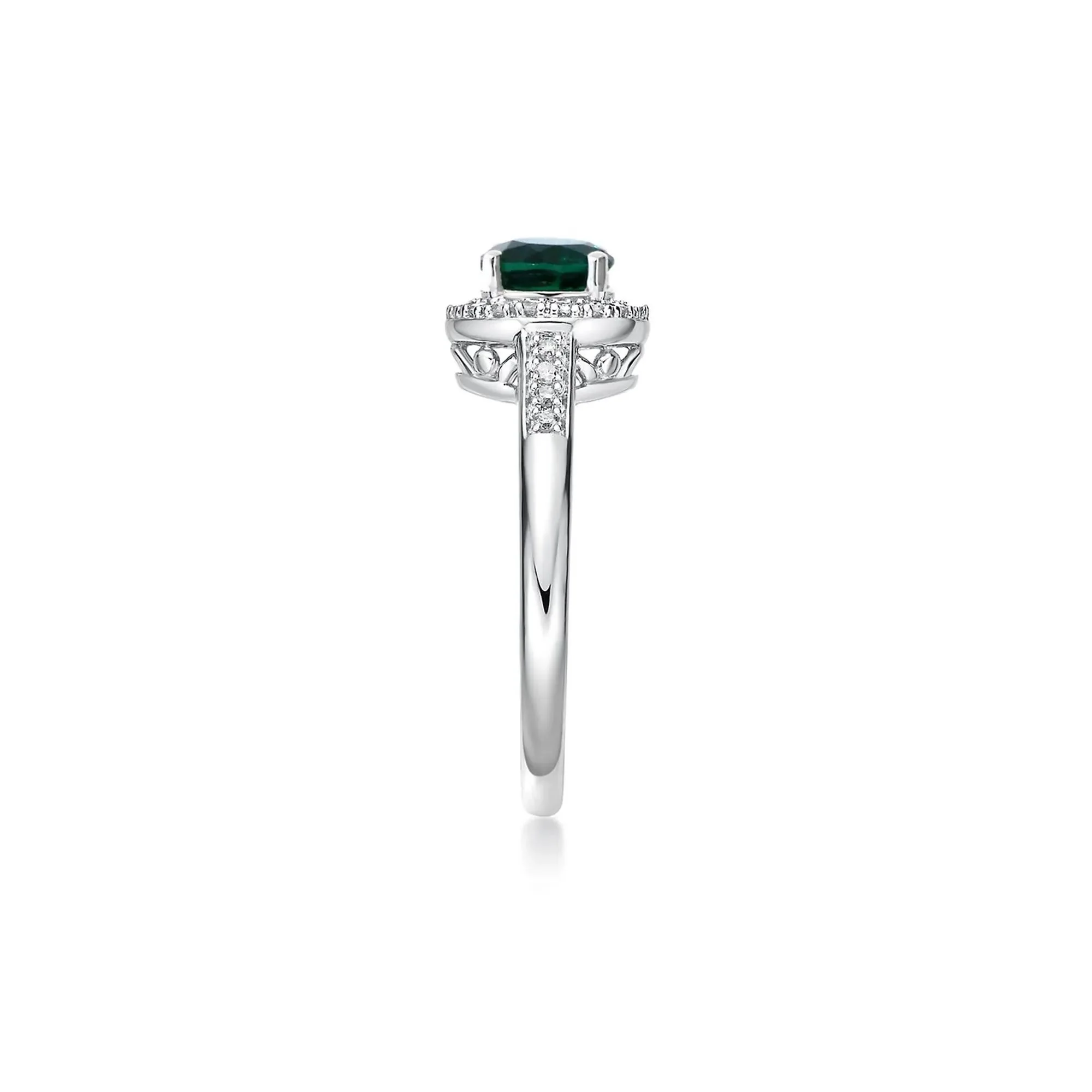 1/8 CT. Tw. Lab Created Emerald & Diamond Ring .925 Sterling Silver White Size 6.5 - Image 3