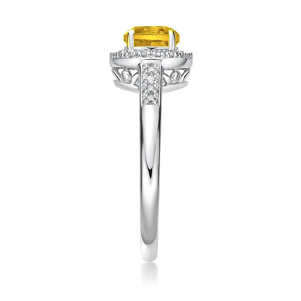 1/8 CT. Tw. Citrine & Diamond Ring .925 Sterling Silver White Size 6.5 - Image 3