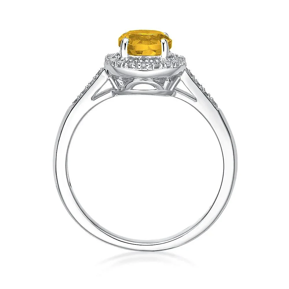 1/8 CT. Tw. Citrine & Diamond Ring .925 Sterling Silver White Size 7.5 - Image 2
