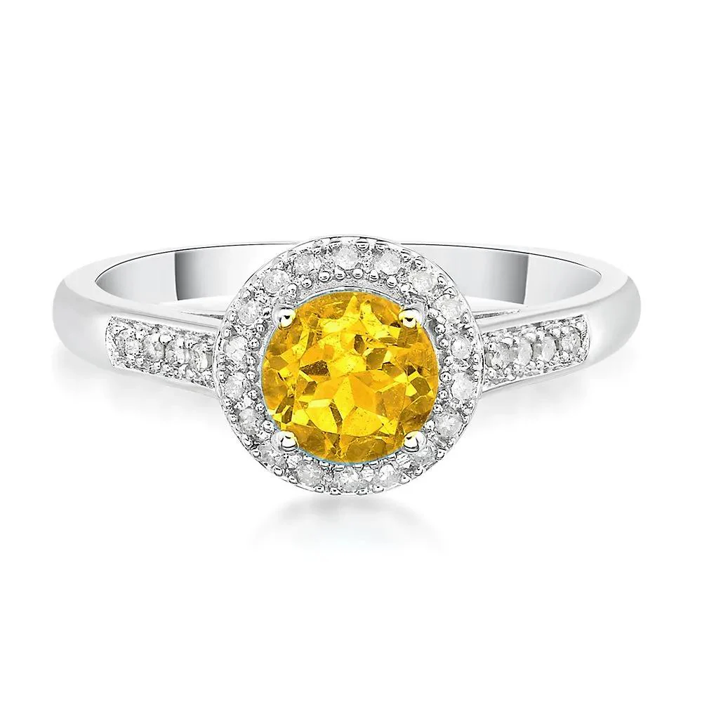 1/8 CT. Tw. Citrine & Diamond Ring .925 Sterling Silver White Size 9