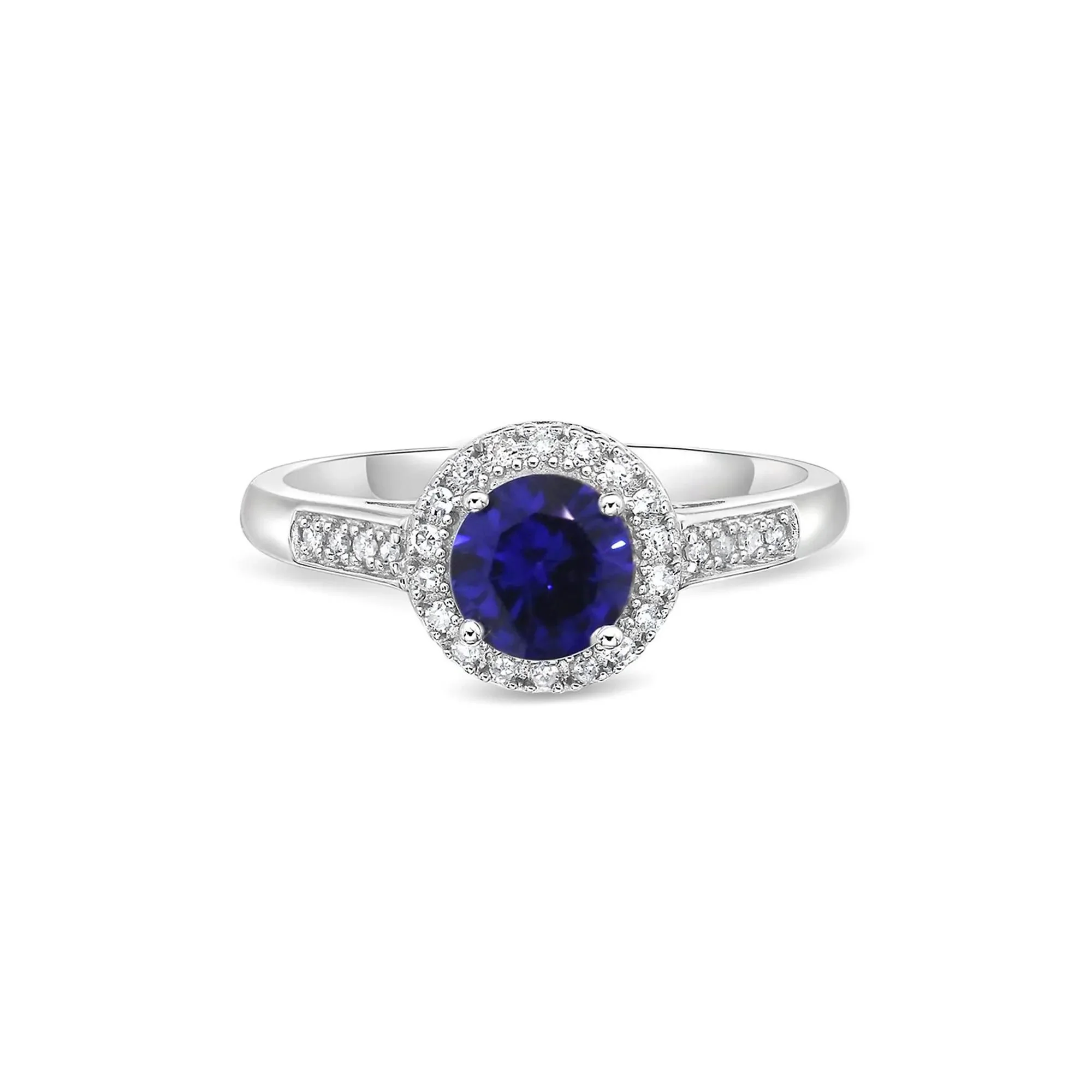 1/8 CT. Tw. Lab Created Sapphire & Diamond Ring .925 Sterling Silver White Size 6