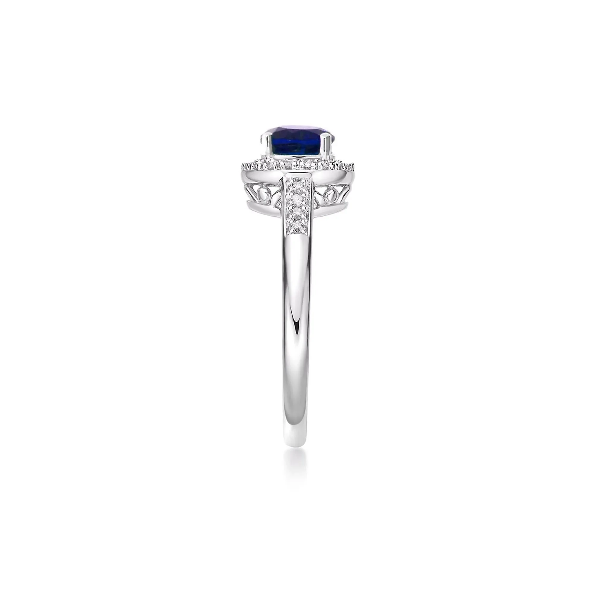 1/8 CT. Tw. Lab Created Sapphire & Diamond Ring .925 Sterling Silver White Size 6 - Image 3