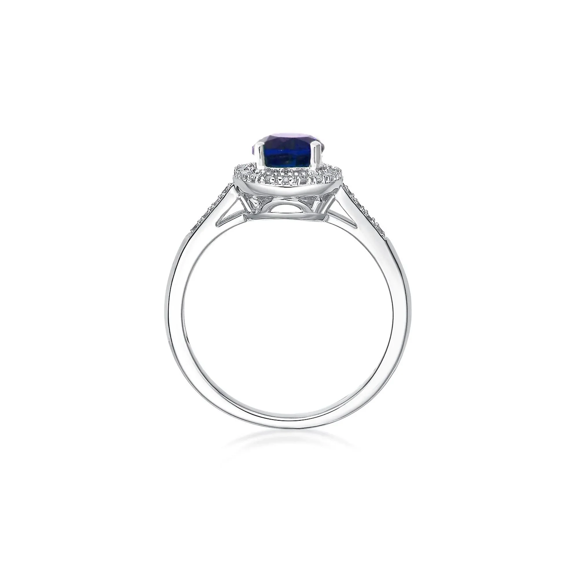 1/8 CT. Tw. Lab Created Sapphire & Diamond Ring .925 Sterling Silver White Size 9 - Image 2