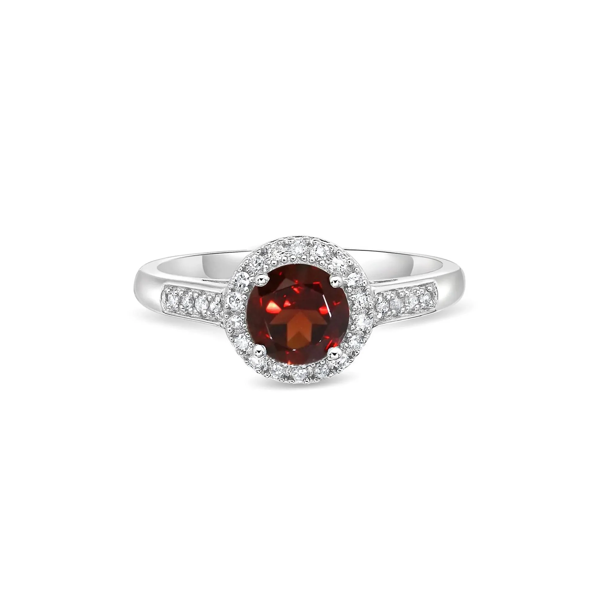 1/8 CT. Tw. Garnet & Diamond Ring .925 Sterling Silver White Size 6