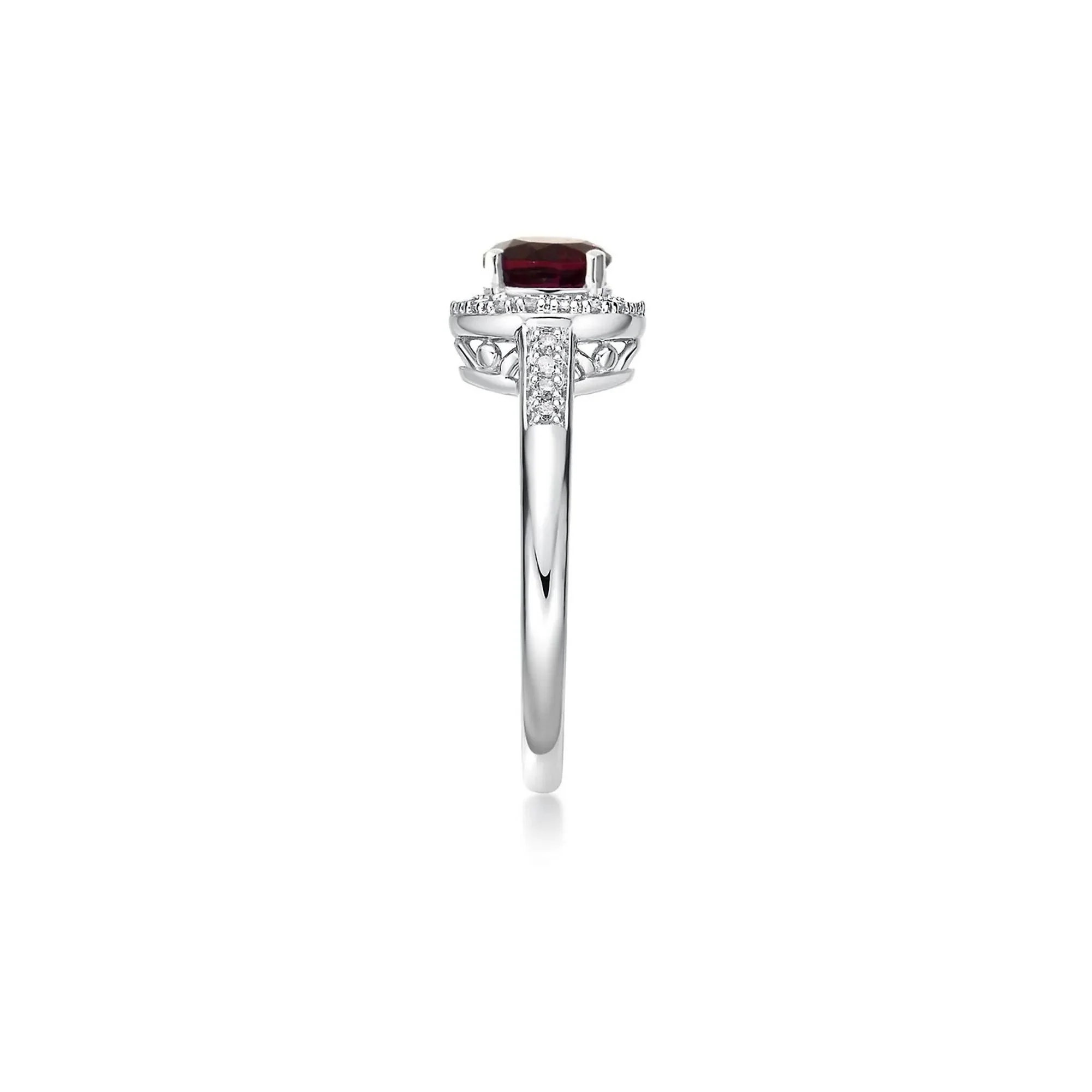 1/8 CT. Tw. Garnet & Diamond Ring .925 Sterling Silver White Size 8 - Image 3