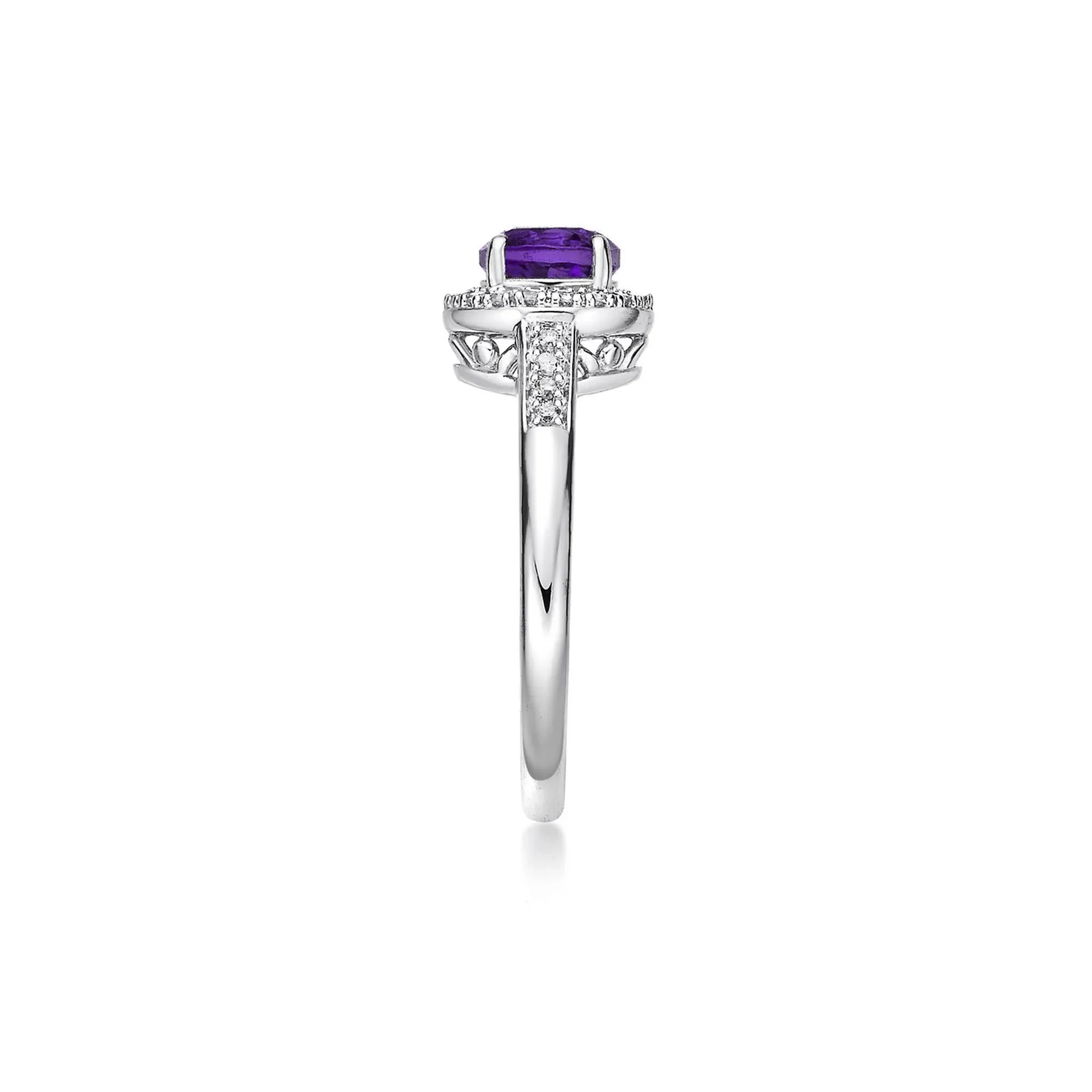 1/8 CT. Tw. Amethyst & Diamond Ring .925 Sterling Silver White Size 6.5 - Image 3
