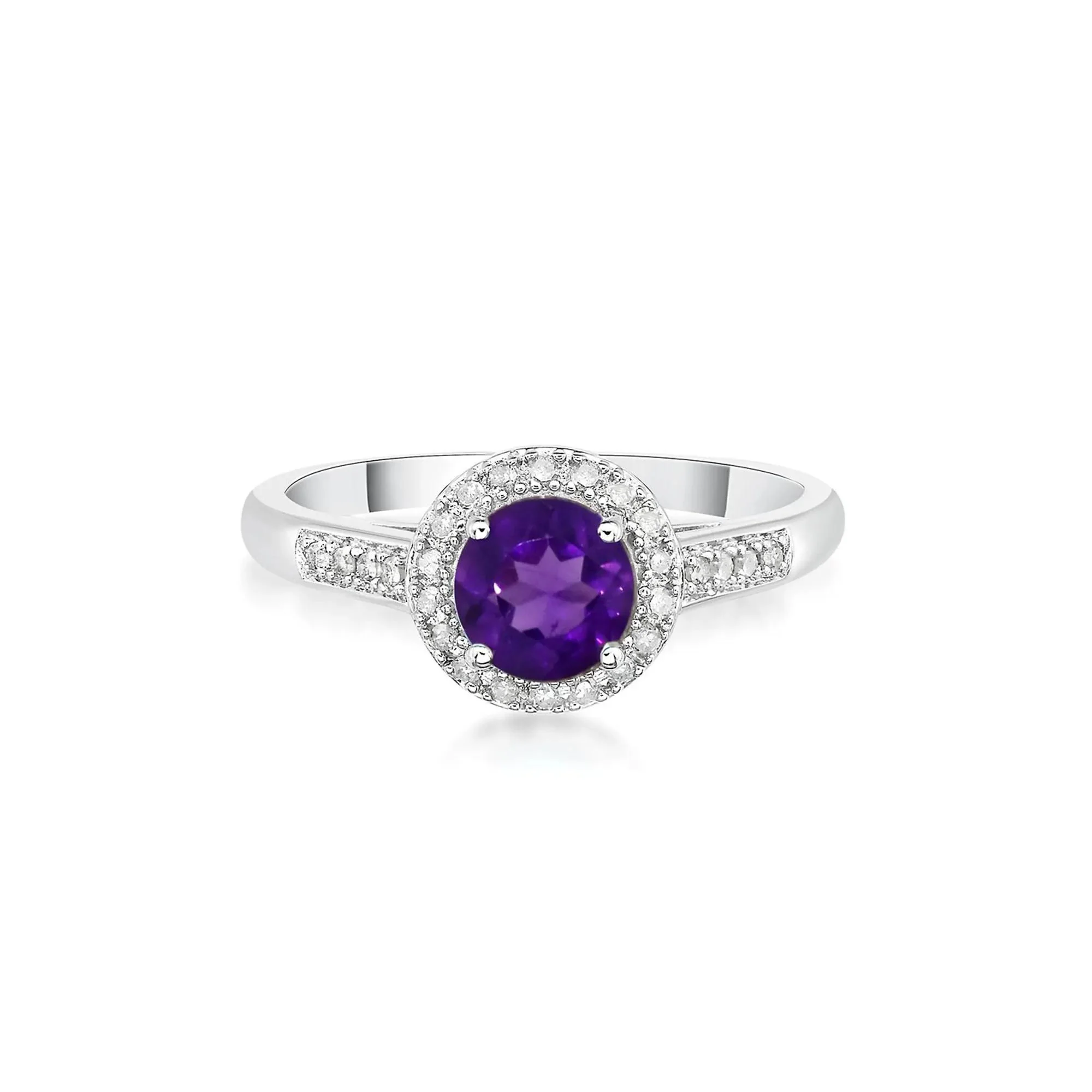 1/8 CT. Tw. Amethyst & Diamond Ring .925 Sterling Silver White Size 8.5