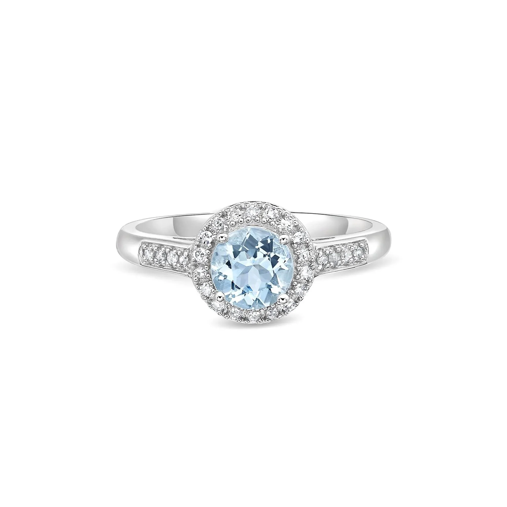 1/8 CT. Tw. Aquamarine & Diamond Ring .925 Sterling Silver White Size 8.5