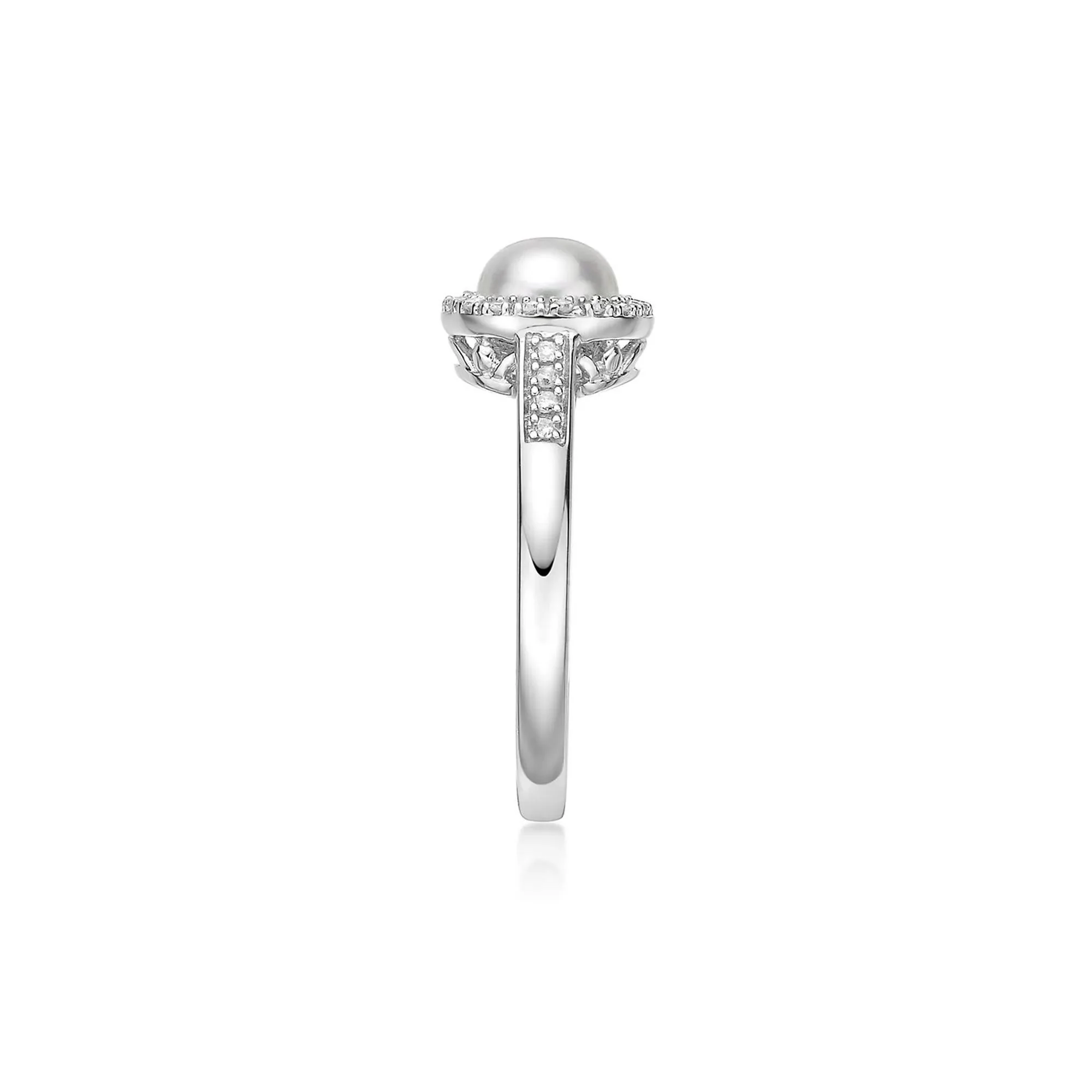 1/8 CT. Tw. Freshwater Cultured Pearl & Diamond Ring .925 Sterling Silver White Size 6 - Image 3