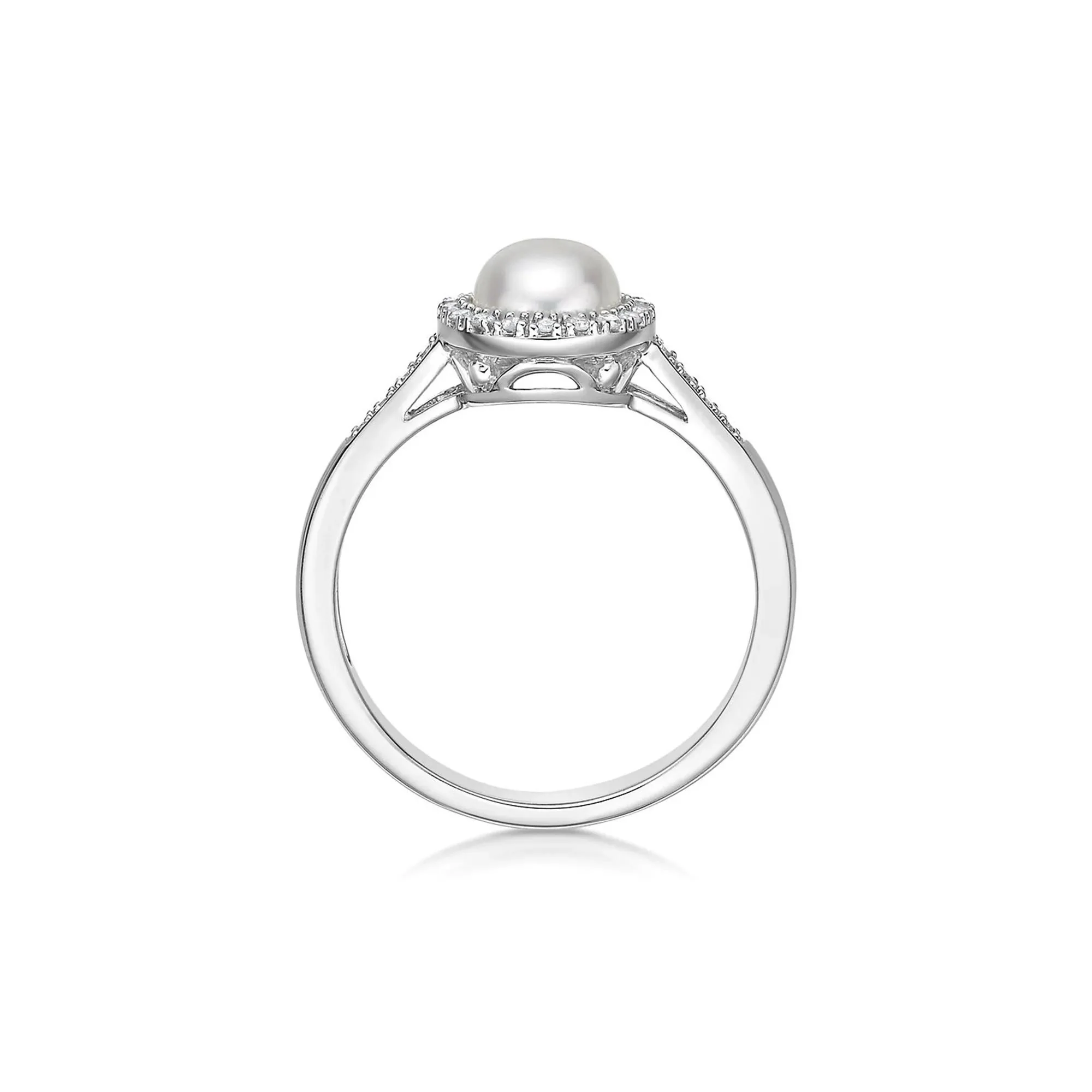 1/8 CT. Tw. Freshwater Cultured Pearl & Diamond Ring .925 Sterling Silver White Size 7 - Image 2