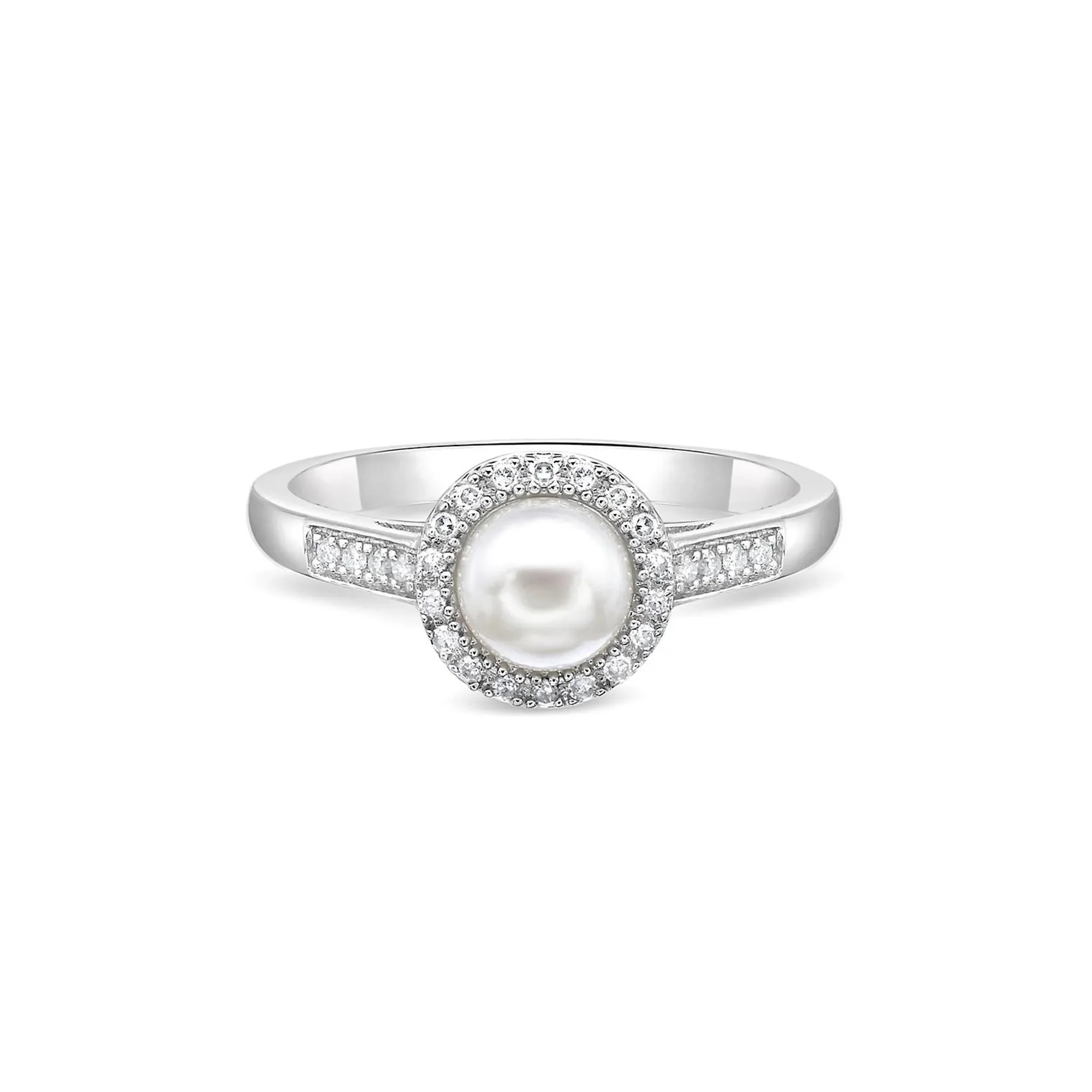 1/8 CT. Tw. Freshwater Cultured Pearl & Diamond Ring .925 Sterling Silver White Size 9