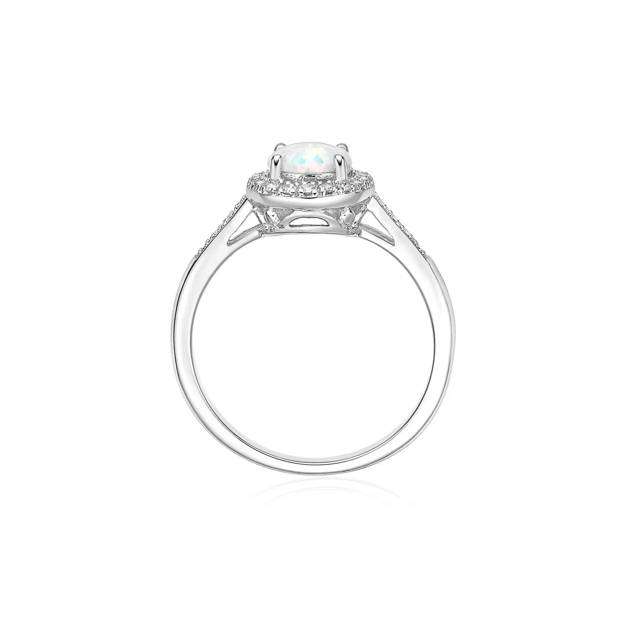 1/8 CT. Tw. Lab Created Opal & Diamond Ring .925 Sterling Silver White Size 6.5 - Image 2