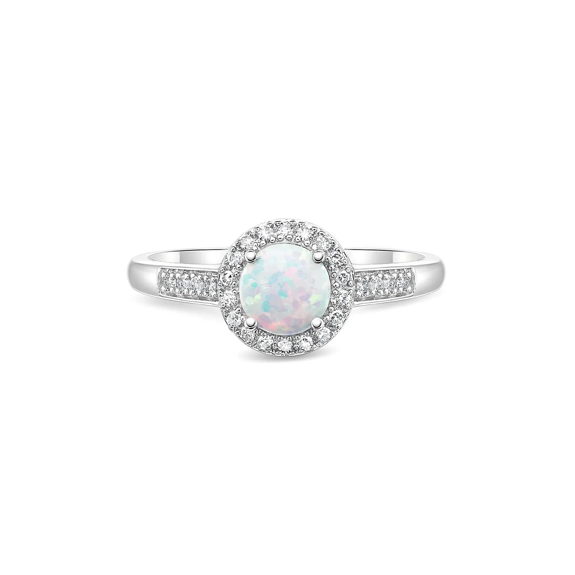 1/8 CT. Tw. Lab Created Opal & Diamond Ring .925 Sterling Silver White Size 7.5