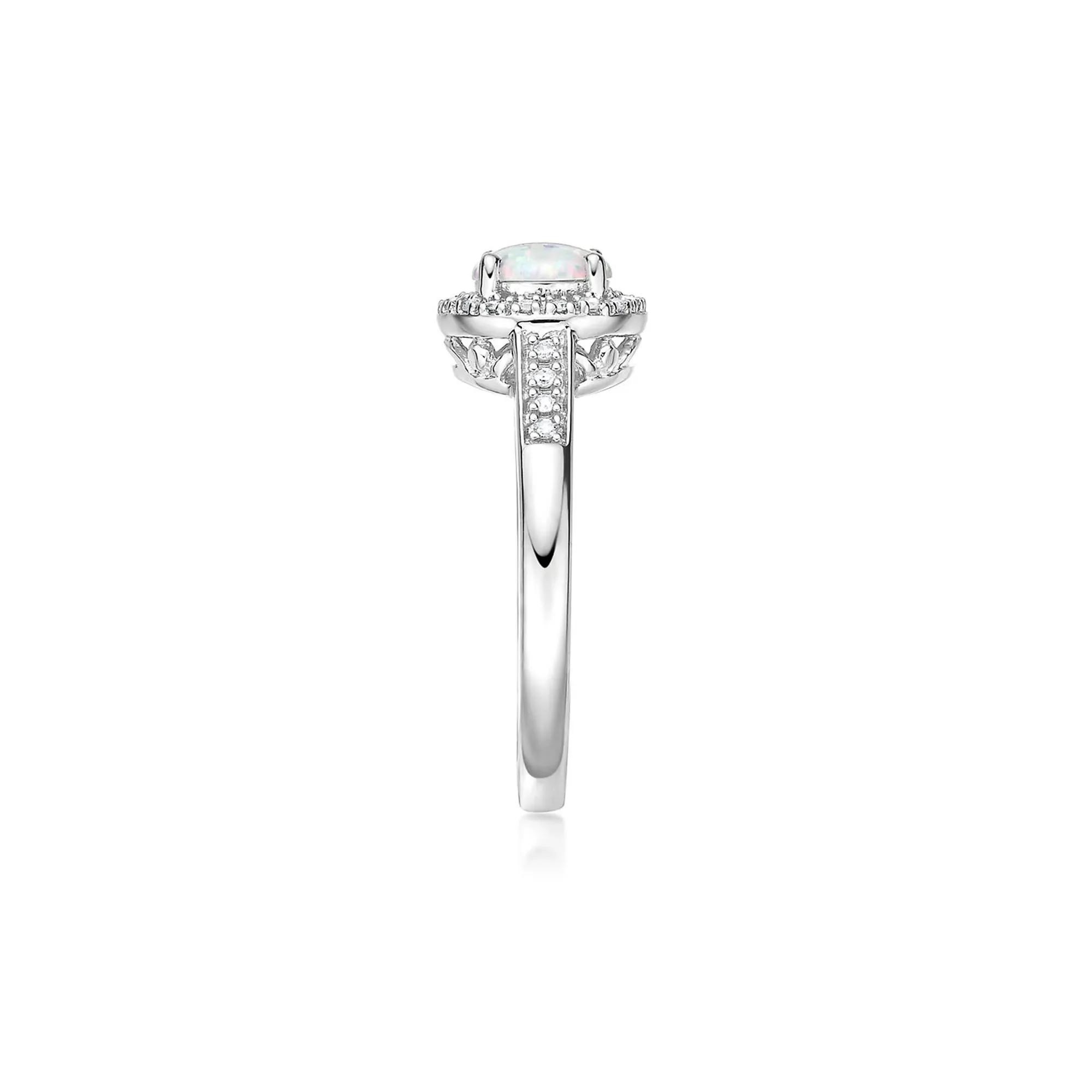 1/8 CT. Tw. Lab Created Opal & Diamond Ring .925 Sterling Silver White Size 8.5 - Image 3