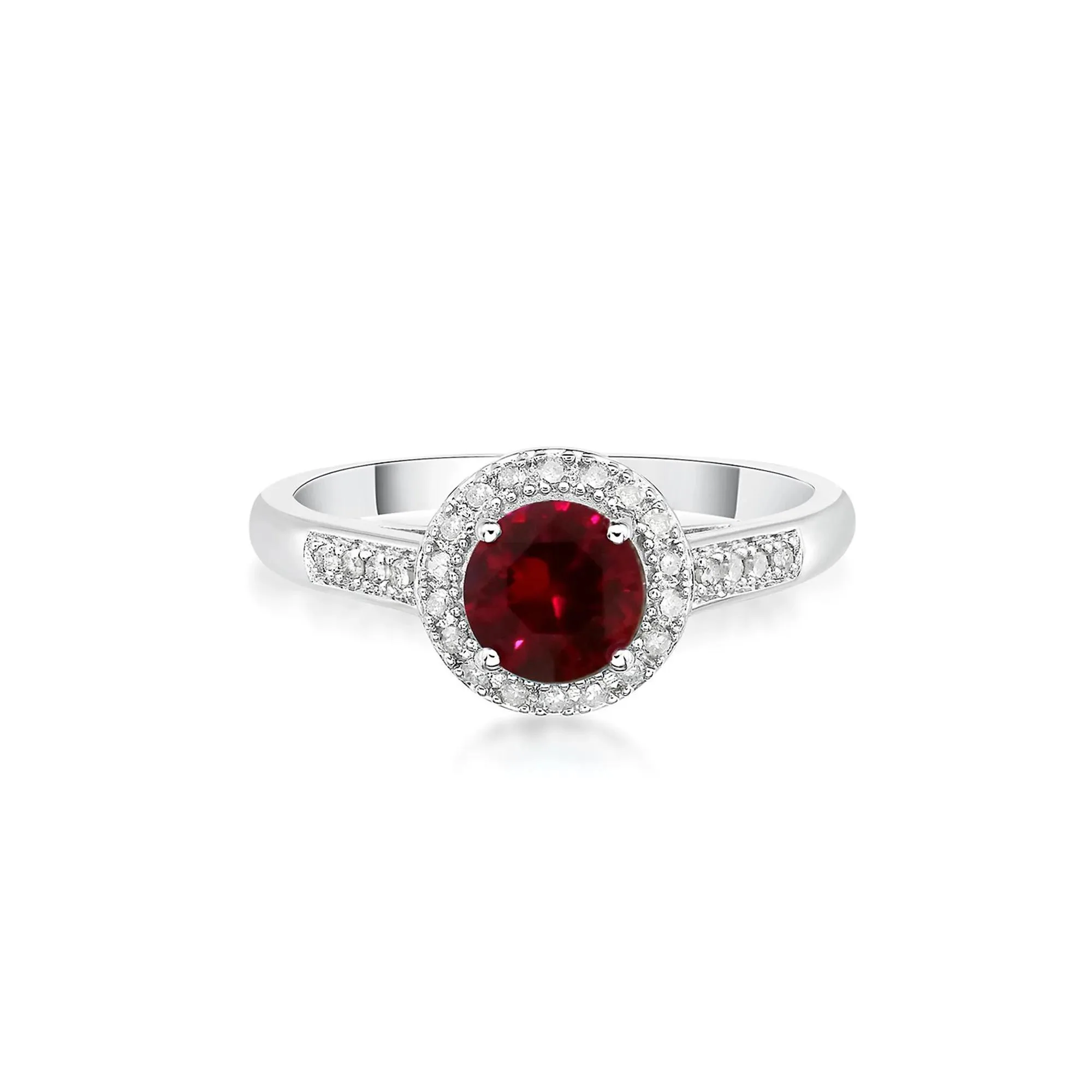 1/8 CT. Tw. Lab Created Ruby & Diamond Ring .925 Sterling Silver White Size 7