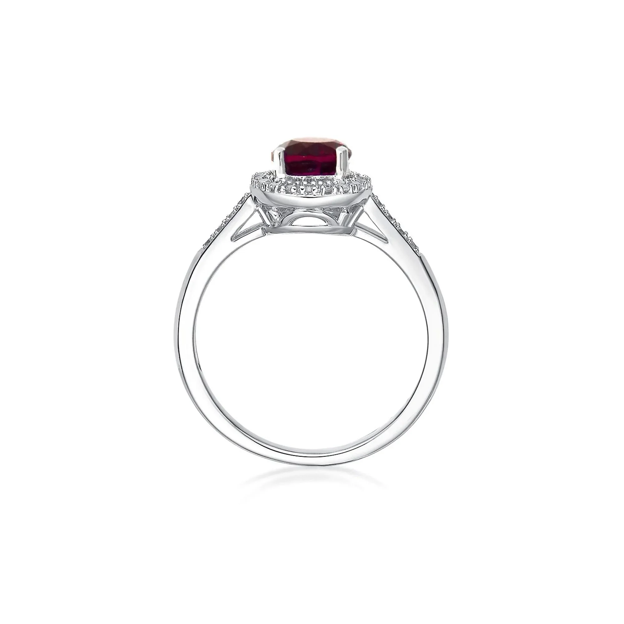 1/8 CT. Tw. Lab Created Ruby & Diamond Ring .925 Sterling Silver White Size 7 - Image 2