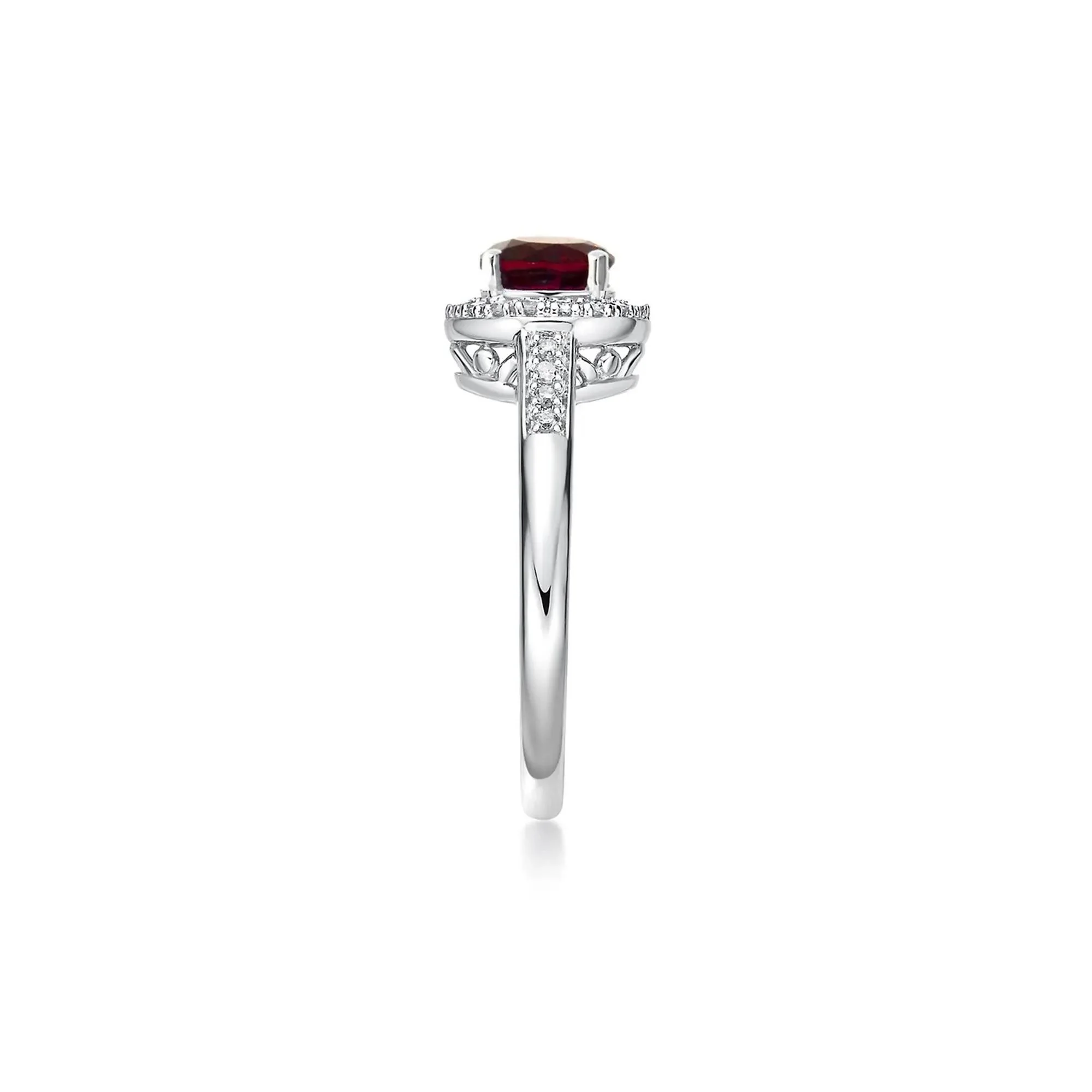 1/8 CT. Tw. Lab Created Ruby & Diamond Ring .925 Sterling Silver White Size 7 - Image 3