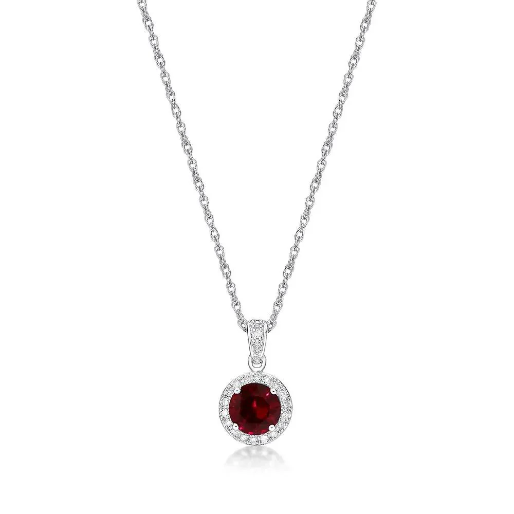 1/10 CT. Tw. Lab Created Ruby & Diamond Pendant Necklace .925 Sterling Silver White Size 18"