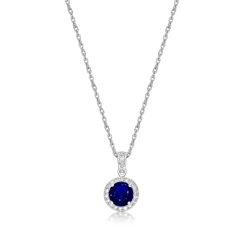 1/10 CT. Tw. Lab Created Sapphire & Diamond Pendant Necklace .925 Sterling Silver White Size 18"