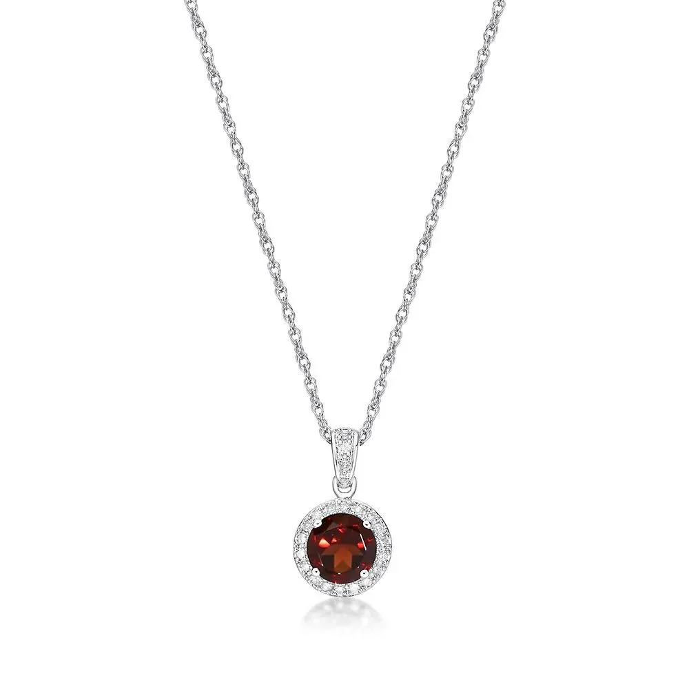 1/10 CT. Tw. Garnet & Diamond Pendant Necklace .925 Sterling Silver White Size 18"