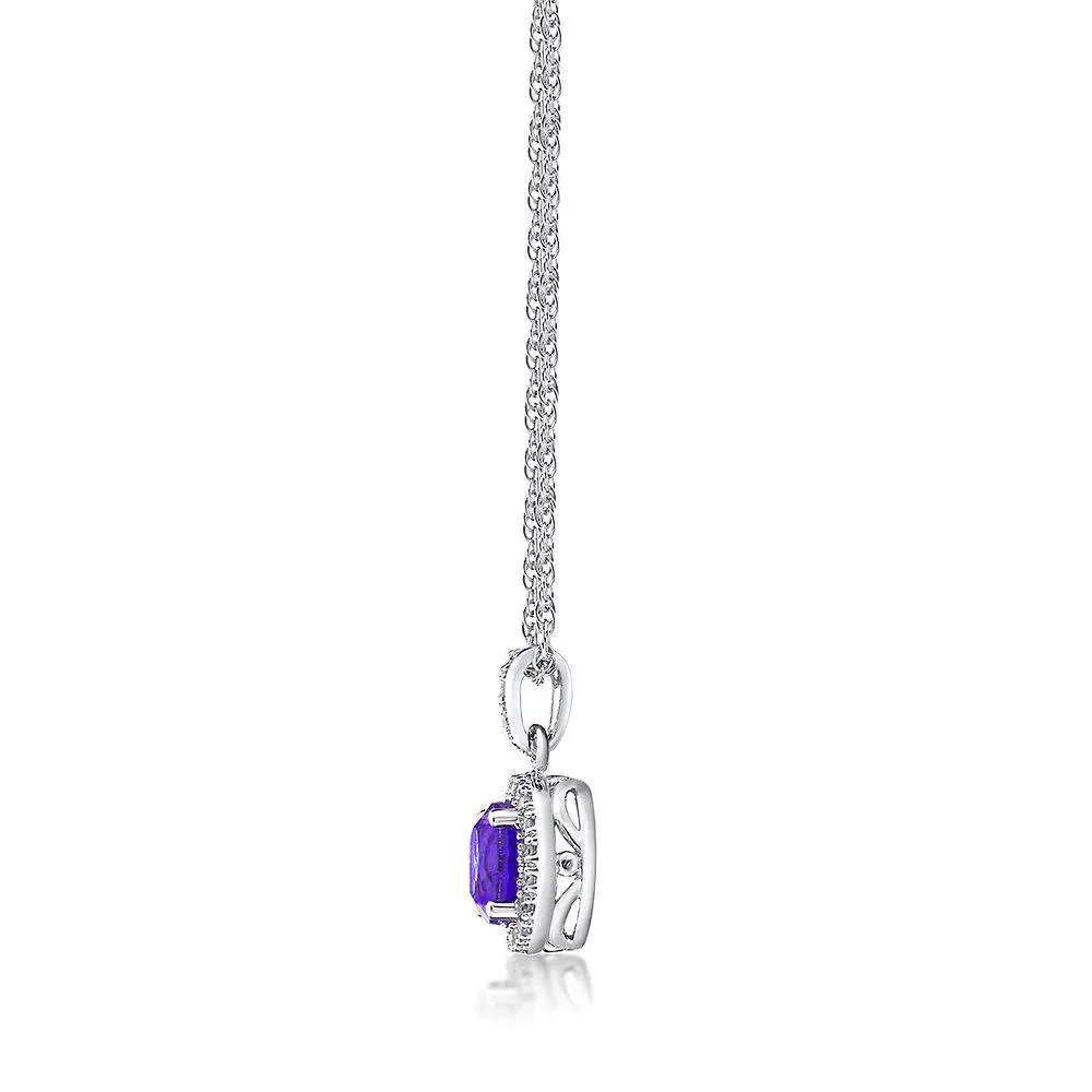 1/10 CT. Tw. Amethyst & Diamond Pendant Necklace .925 Sterling Silver White Size 18" - Image 2