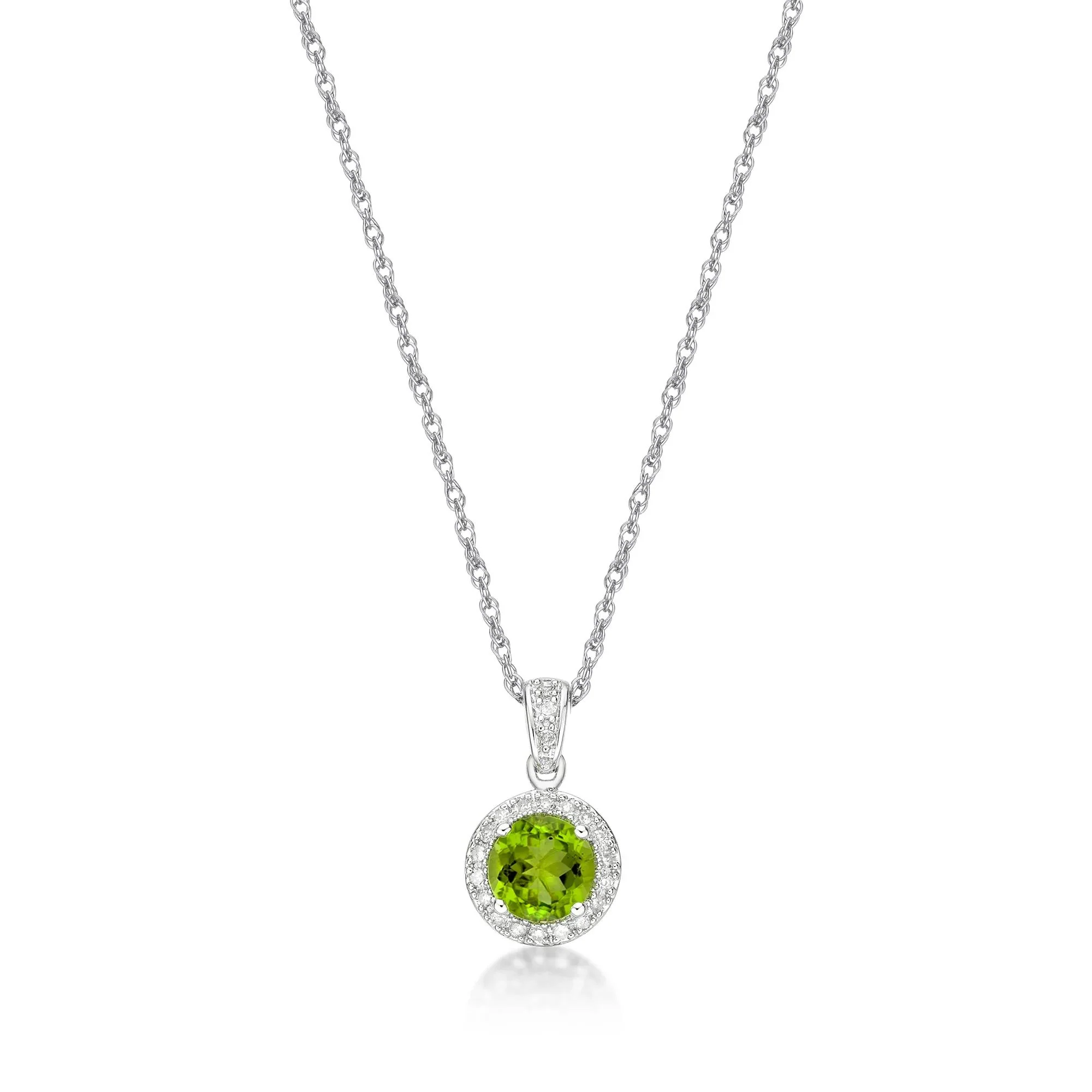 1/10 CT. Tw. Peridot & Diamond Pendant Necklace .925 Sterling Silver White Size 18"