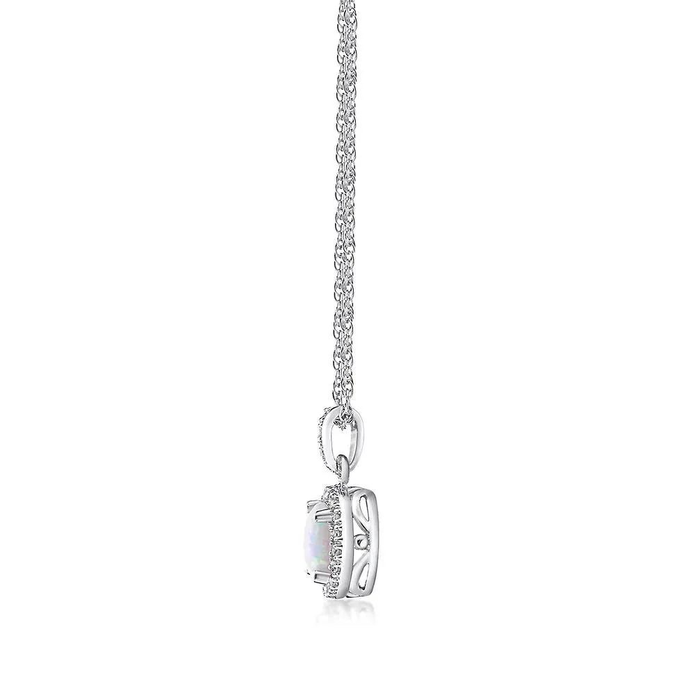 1/10 CT. Tw. Opal & Diamond Pendant Necklace .925 Sterling Silver White Size 18" - Image 2
