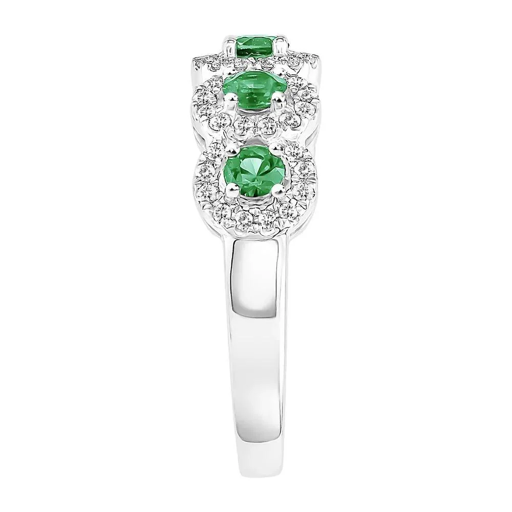 1/3 CT. Tw. Emerald & Diamond Ring 14K White Gold Round Brilliant Cut Size 7 - Image 3