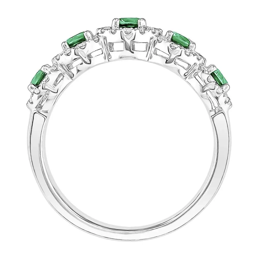 1/3 CT. Tw. Emerald & Diamond Ring 14K White Gold Round Brilliant Cut Size 7.5 - Image 2