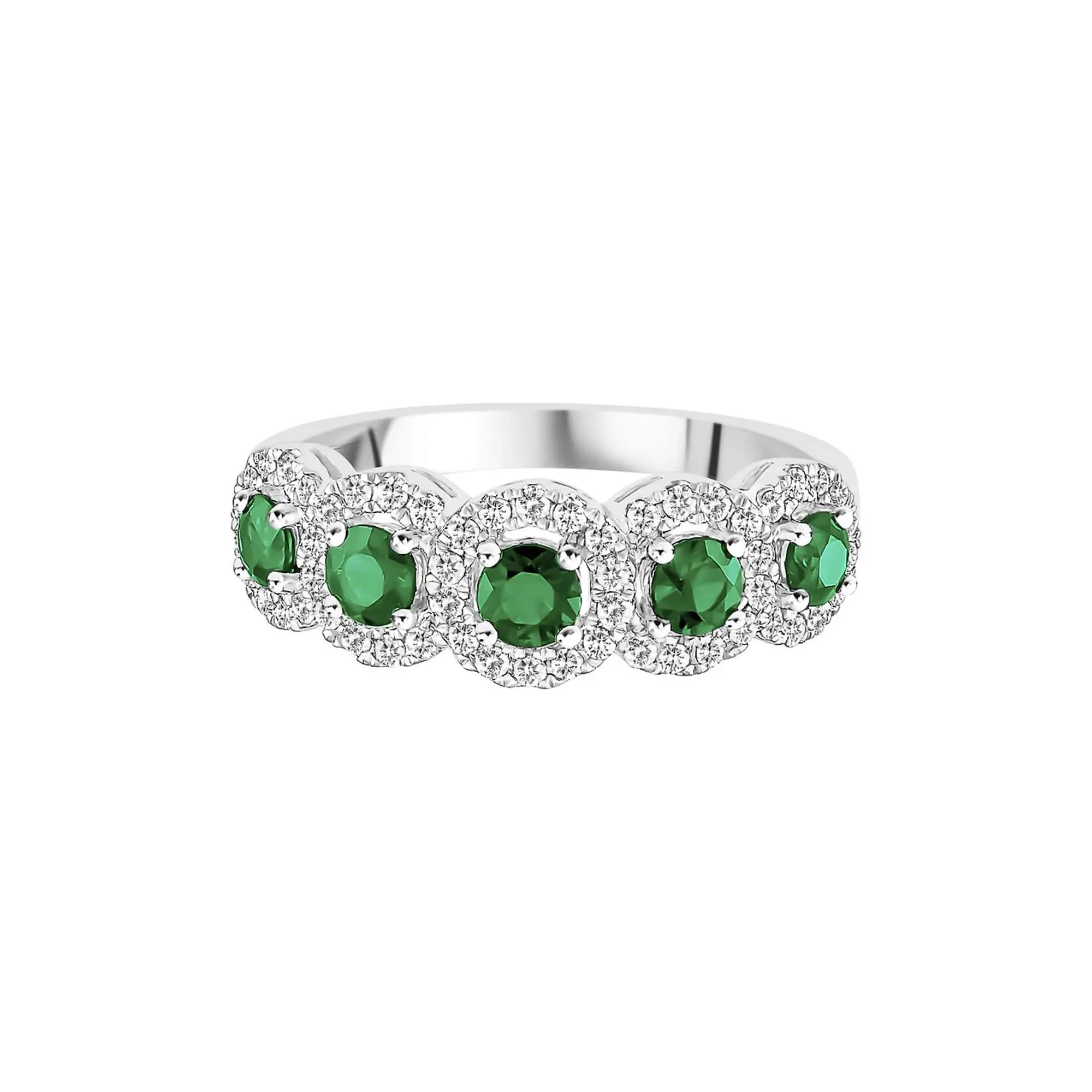 1/3 CT. Tw. Emerald & Diamond Ring 14K White Gold Round Brilliant Cut Size 8