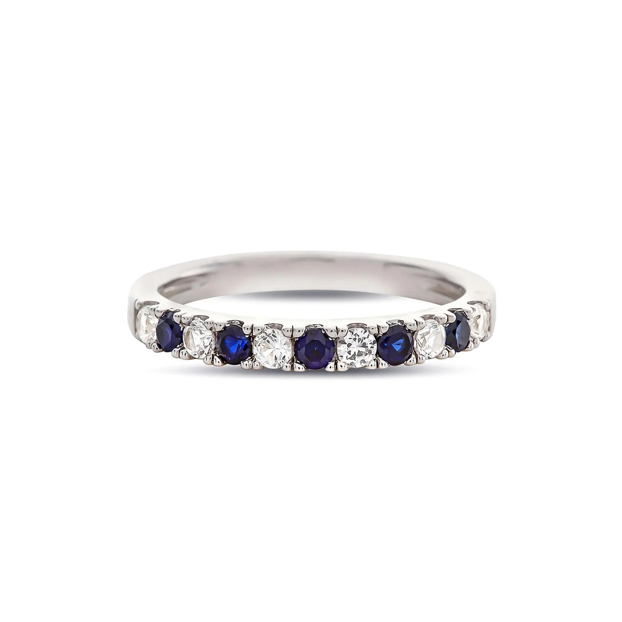 1/4 CT. Tw. Diamond & Sapphire Band Ring 10K White Gold Round Brilliant Cut Size 6