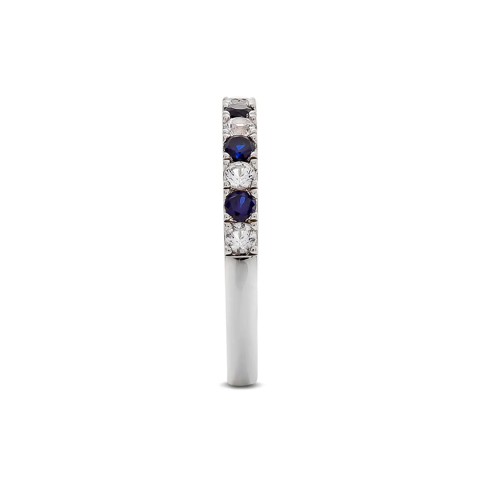 1/4 CT. Tw. Diamond & Sapphire Band Ring 10K White Gold Round Brilliant Cut Size 6.5 - Image 3