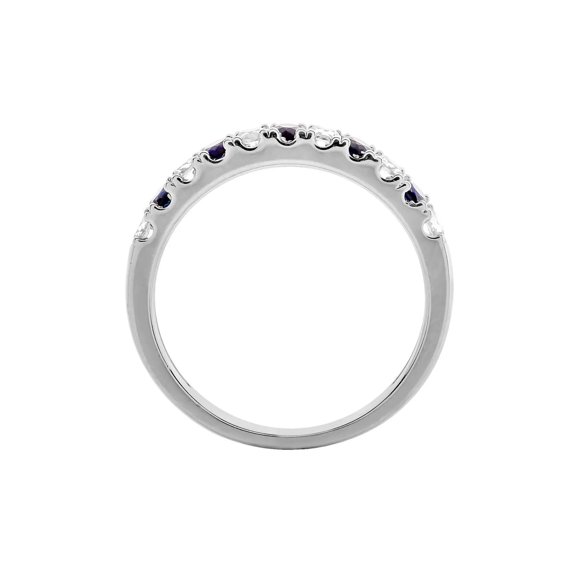 1/4 CT. Tw. Diamond & Sapphire Band Ring 10K White Gold Round Brilliant Cut Size 7.5 - Image 2