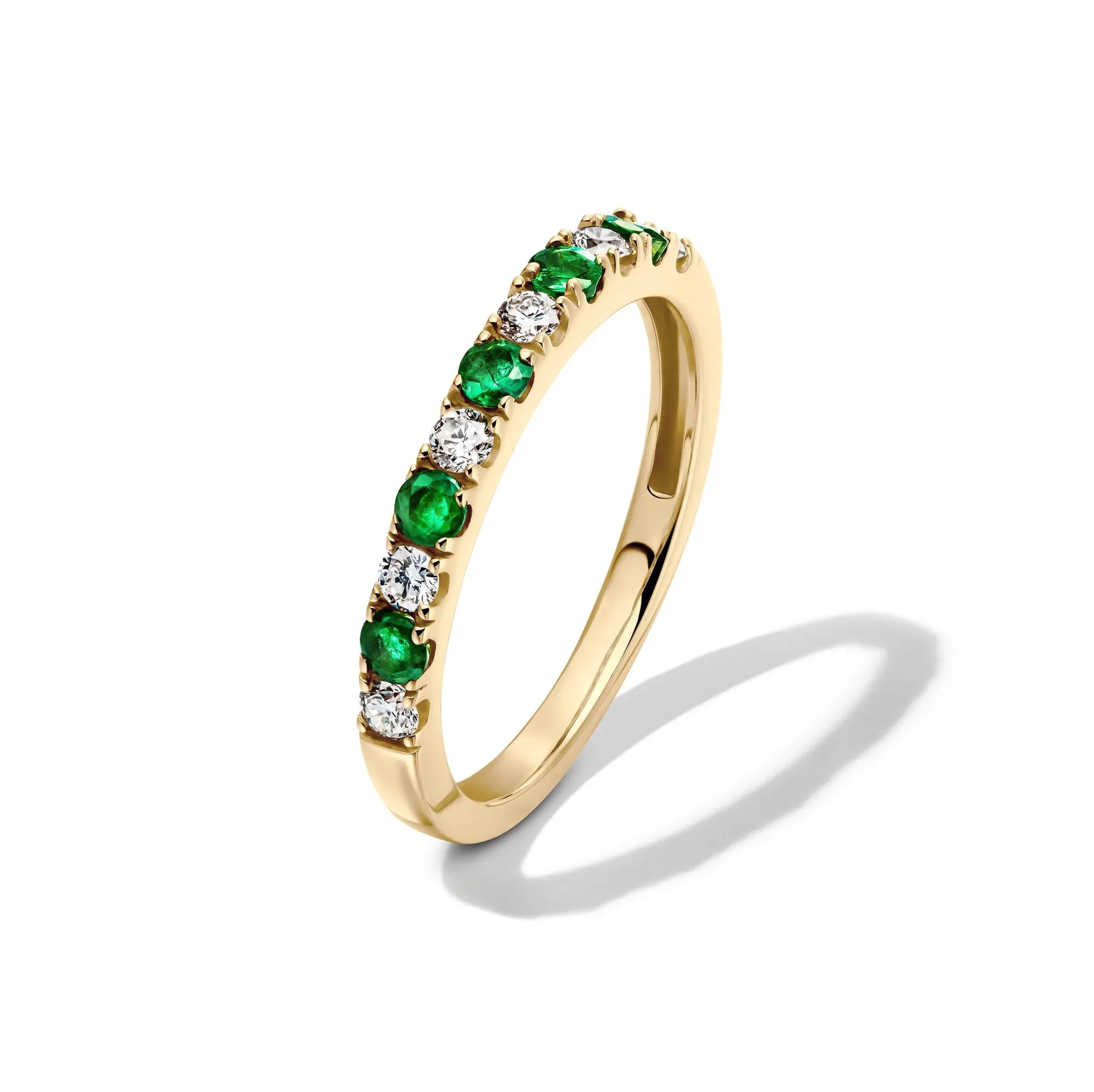1/4 CT. Tw. Emerald & Diamond Band Ring 10K Yellow Gold Round Brilliant Cut Size 6.5 - Image 4